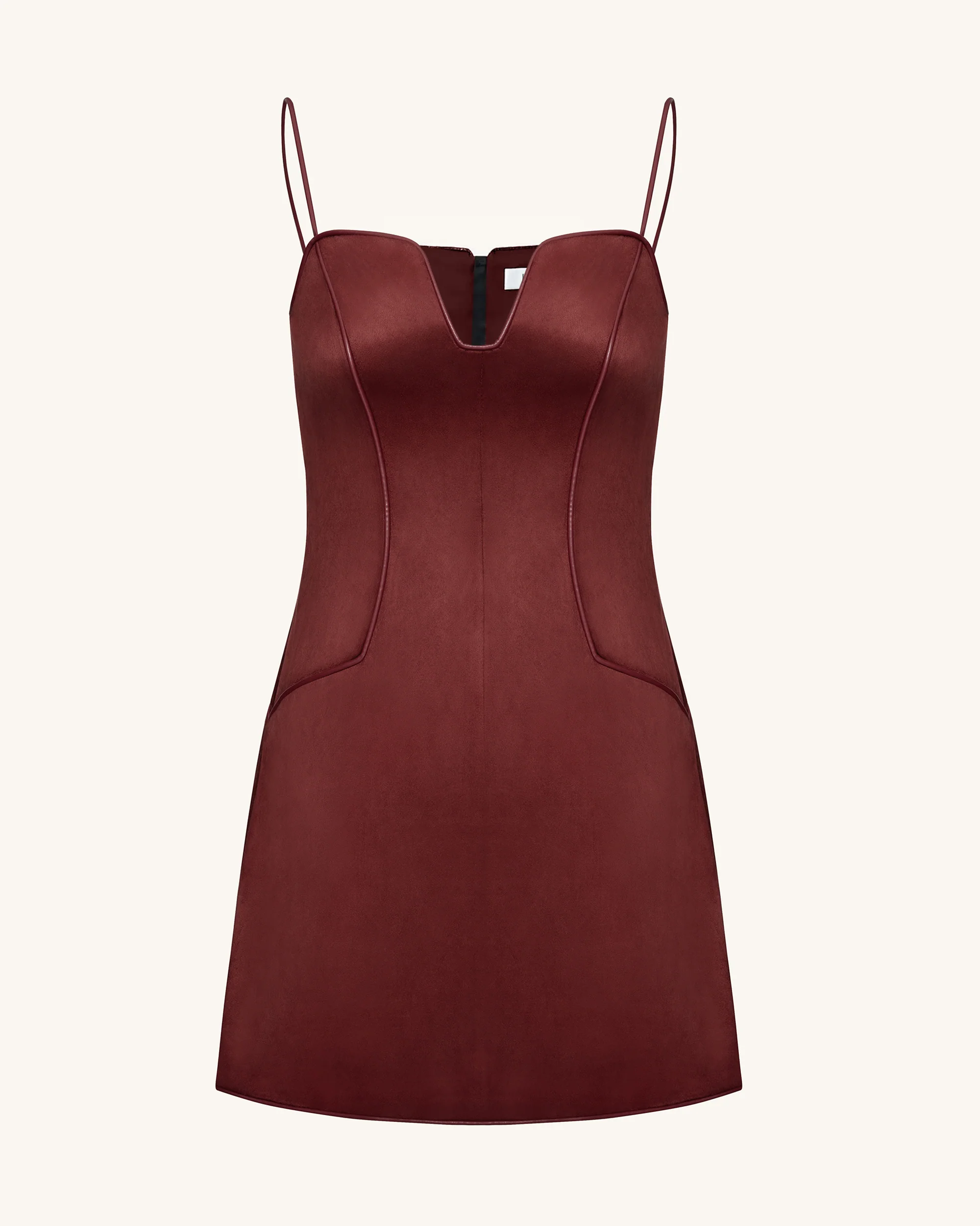 Eva Spaghetti Strap Sueded Dress - Burgundy - FASHION NOB