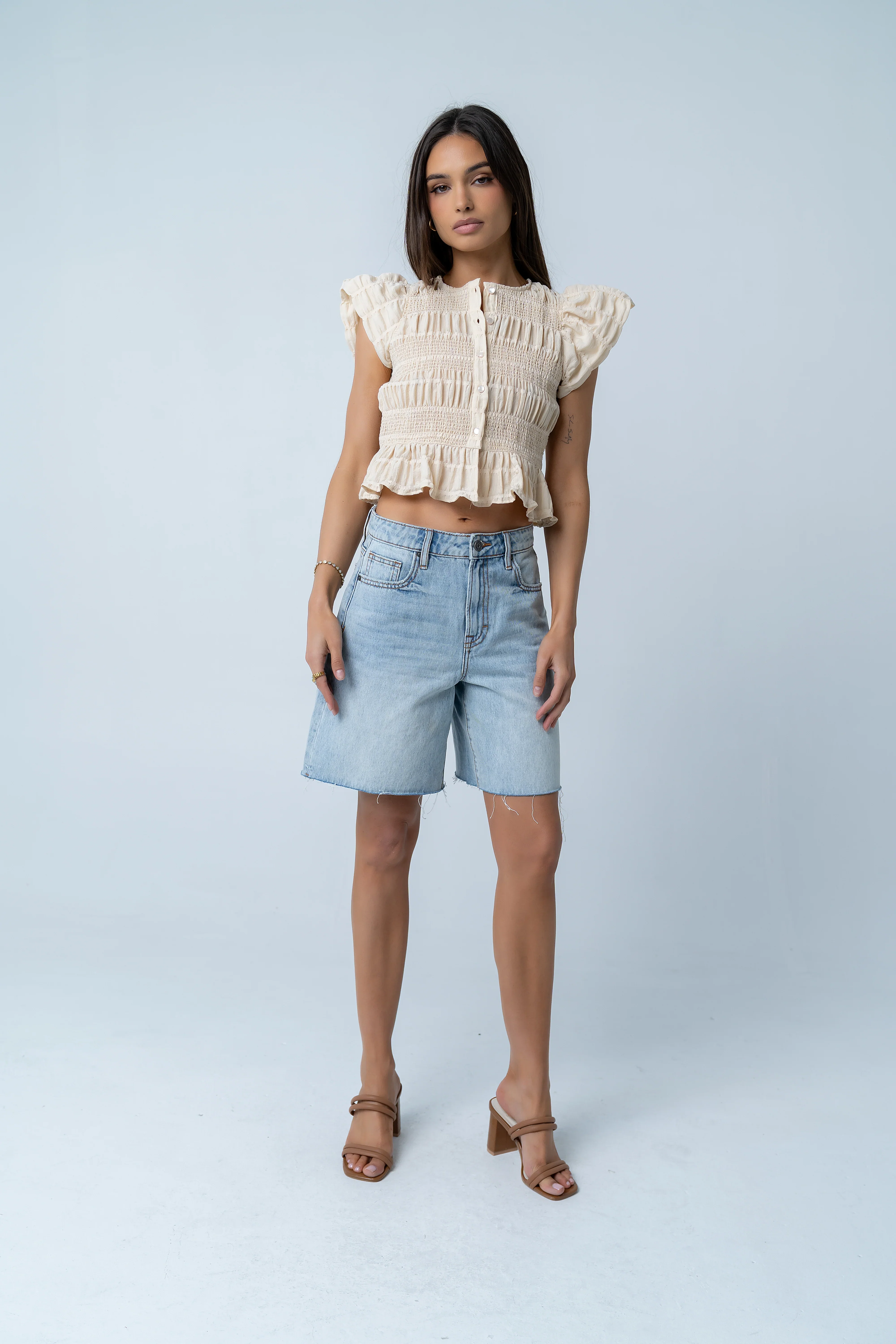 Holly Smocked Blouse in Cream