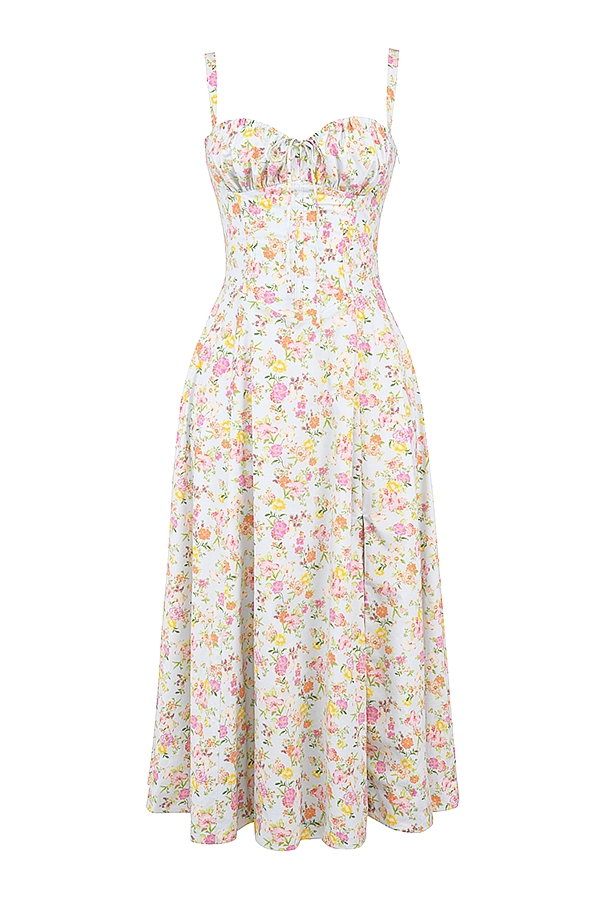 Pale Blue Meadow Print Cotton Bustier Sundress