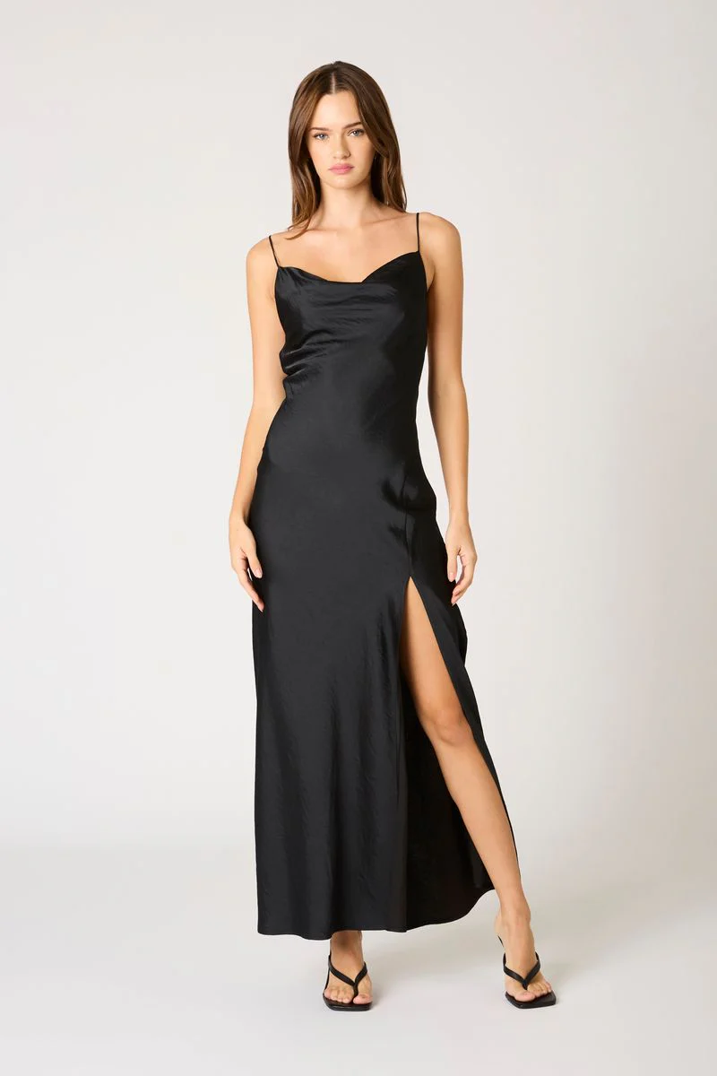 Cowl Neck High Slit Gown