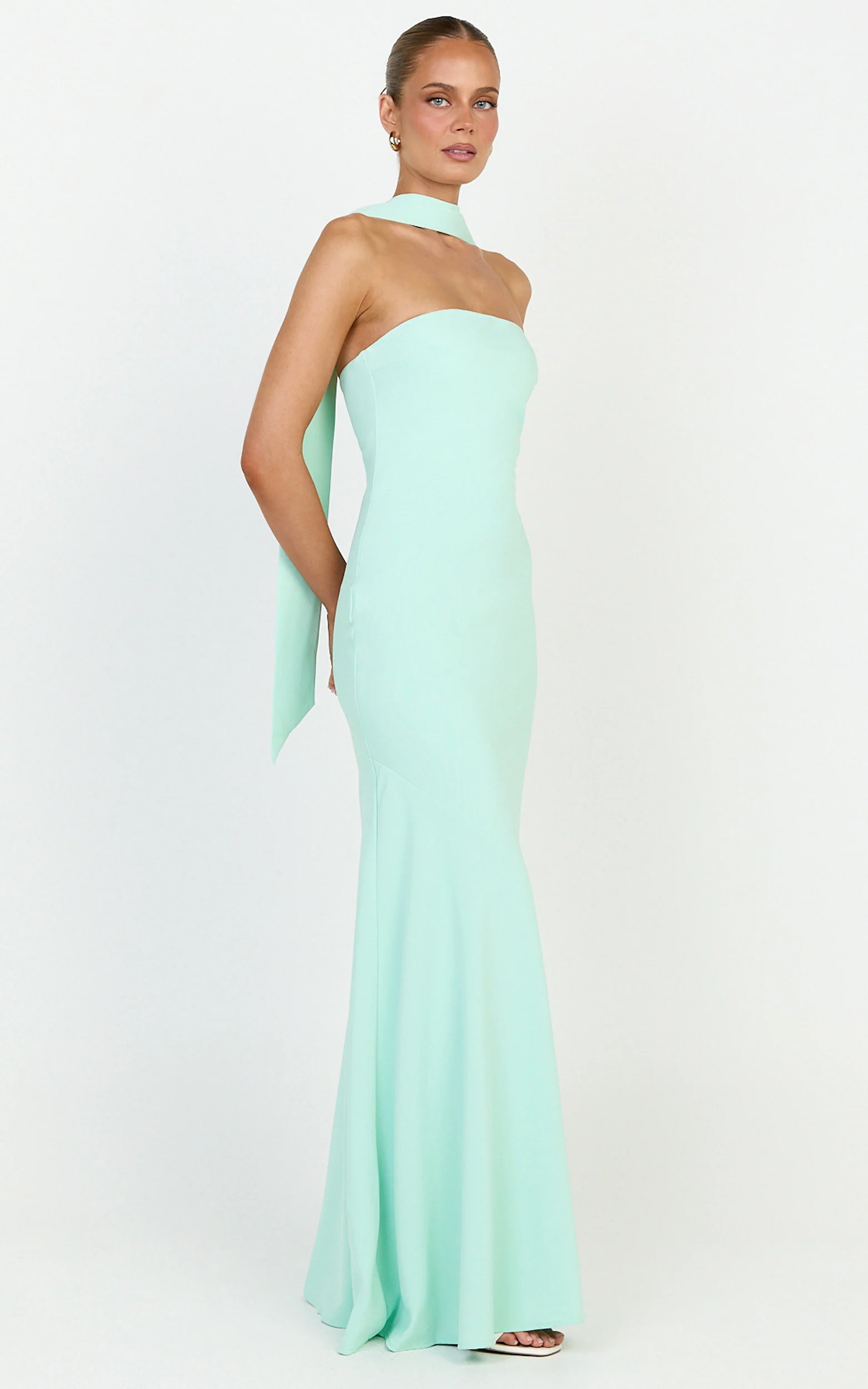 Lolly Maxi Dress - Strapless Bias Column Dress with Scarf in Mint