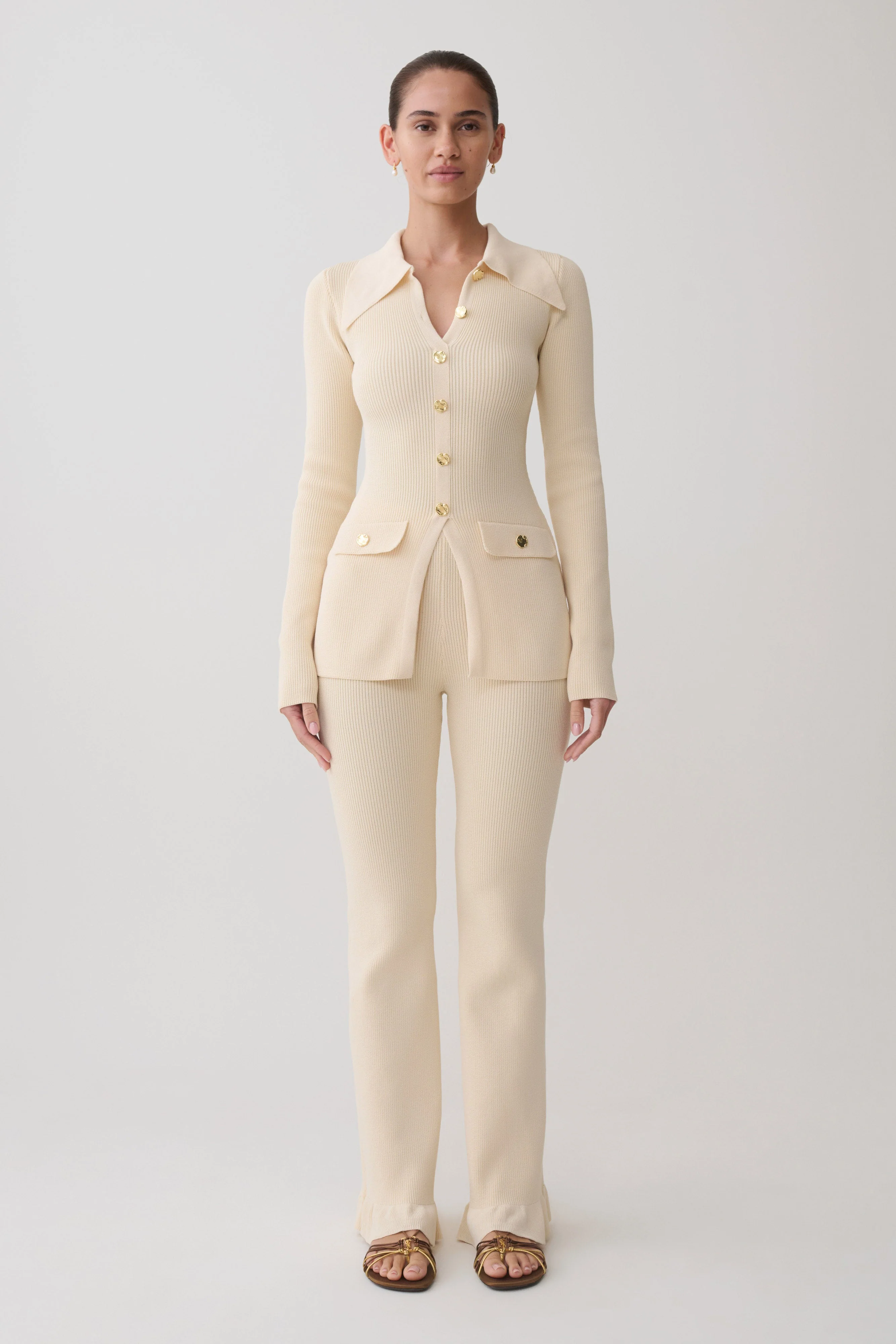 Suzie Ribbed Flared Pants - Ivory