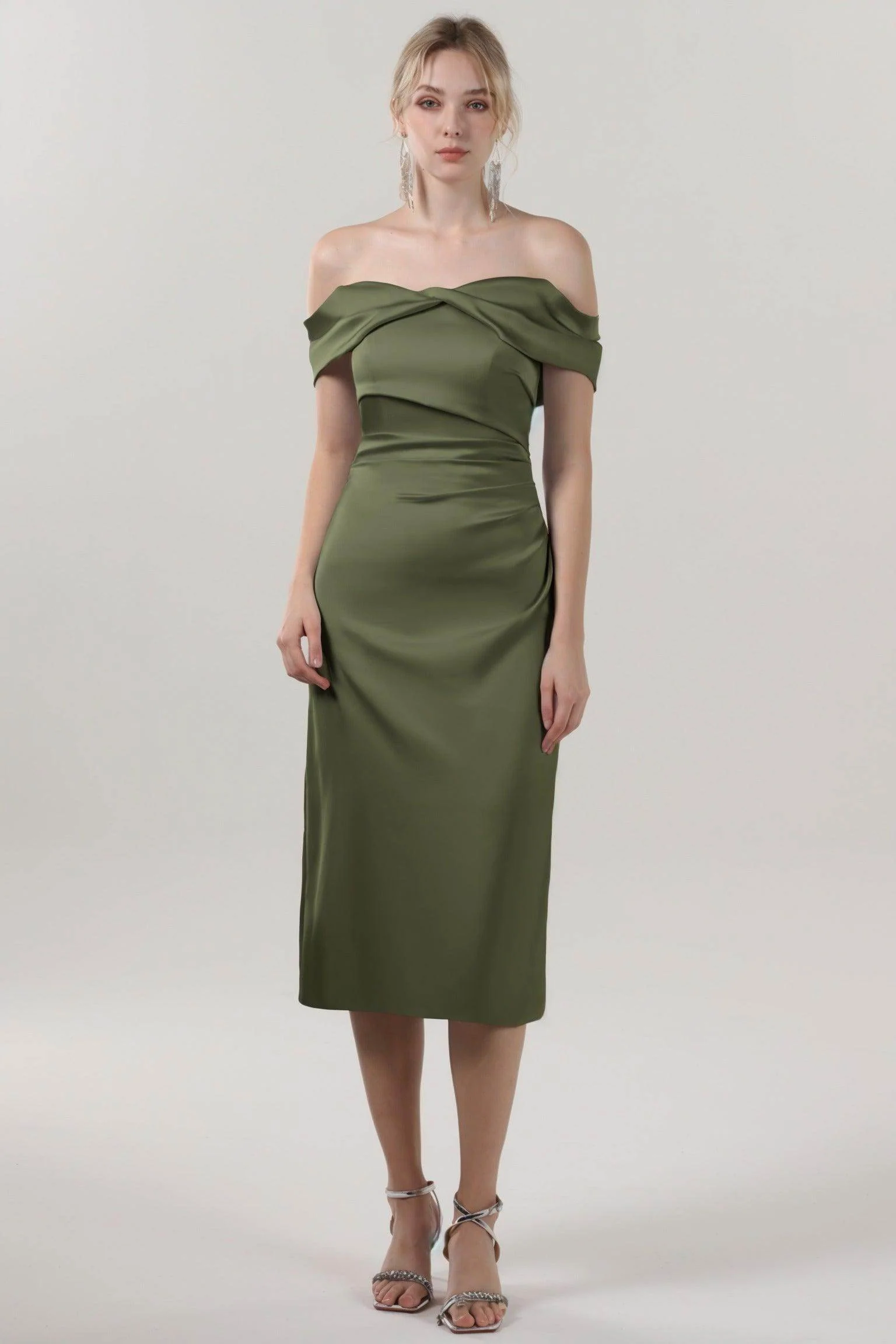 Sheath-Column Midi Luxe Satin Bridesmaid Dress CS0610BM