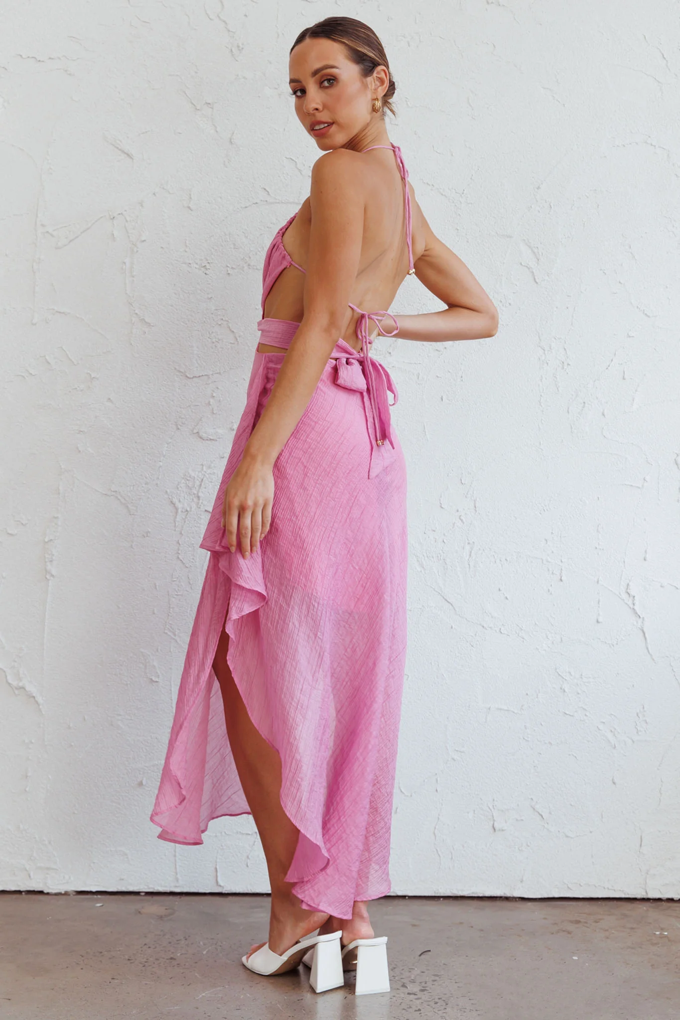 Samia Cut-Out Halterneck Midi Dress Pink