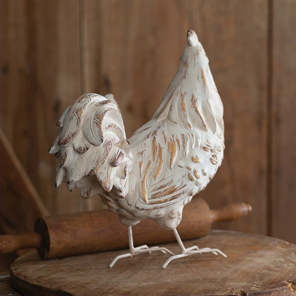 Whitewashed Distressed Rooster Statue