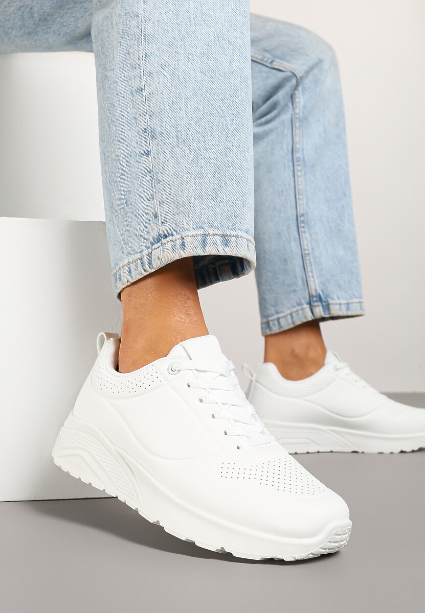 Białe Sneakersy z Tłoczoną Cholewką Ulithrena