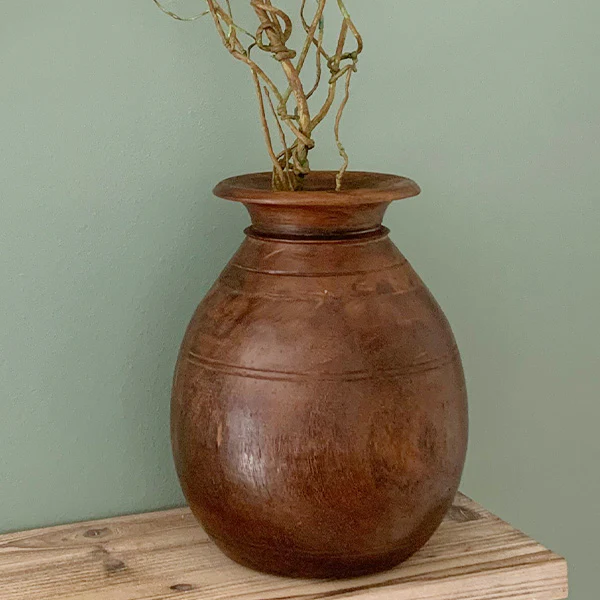 Found Wooden Oil Pot from India