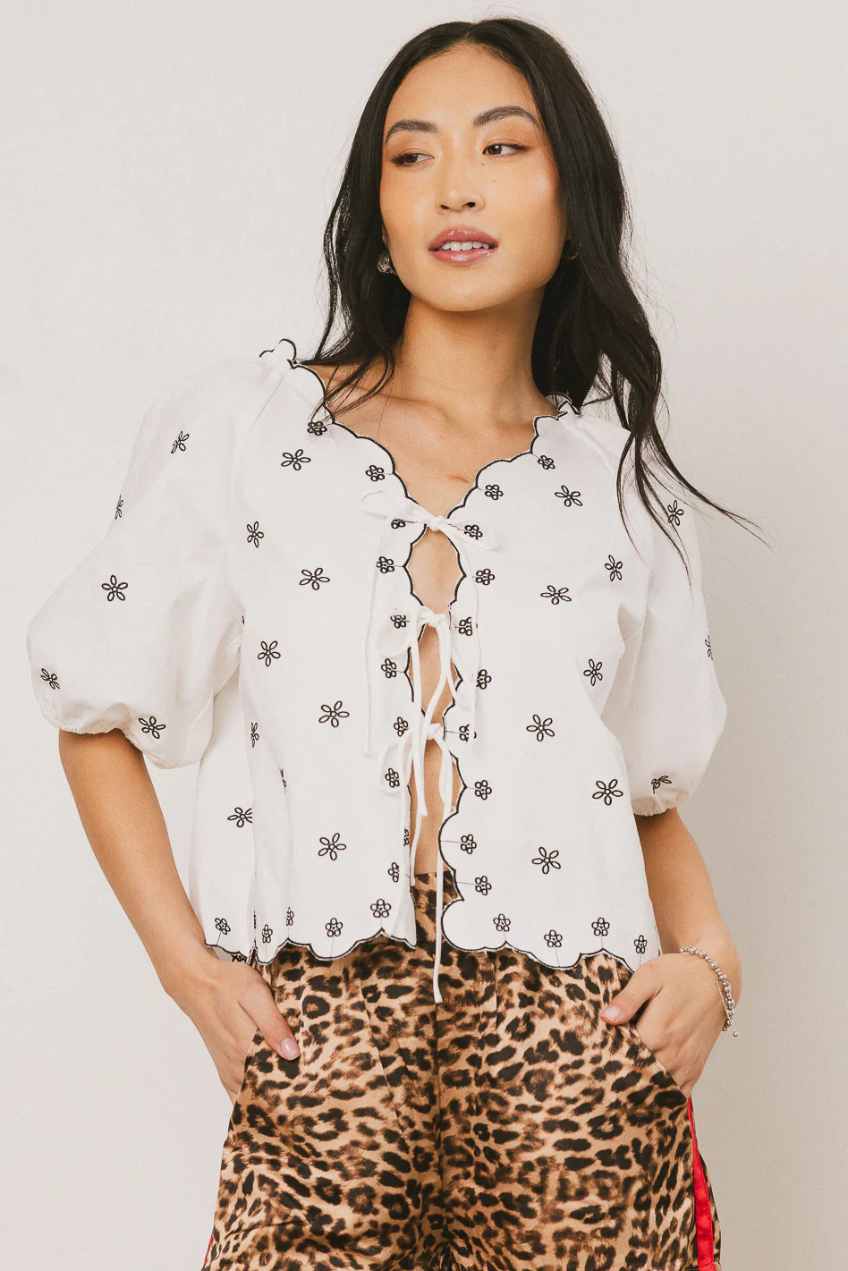 Kara Embroidered Blouse in Off White