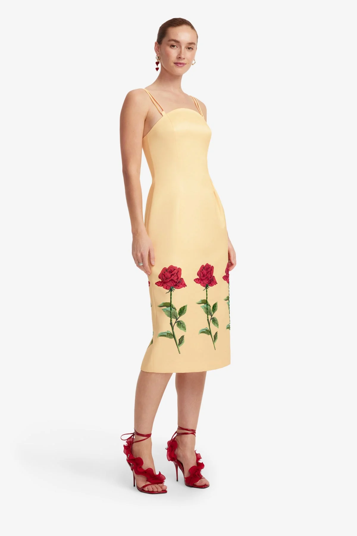 Polina Embellished Rose Midi Dress - Butter
