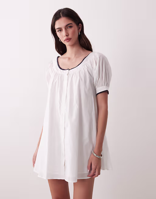 babydoll button down mini dress in white
