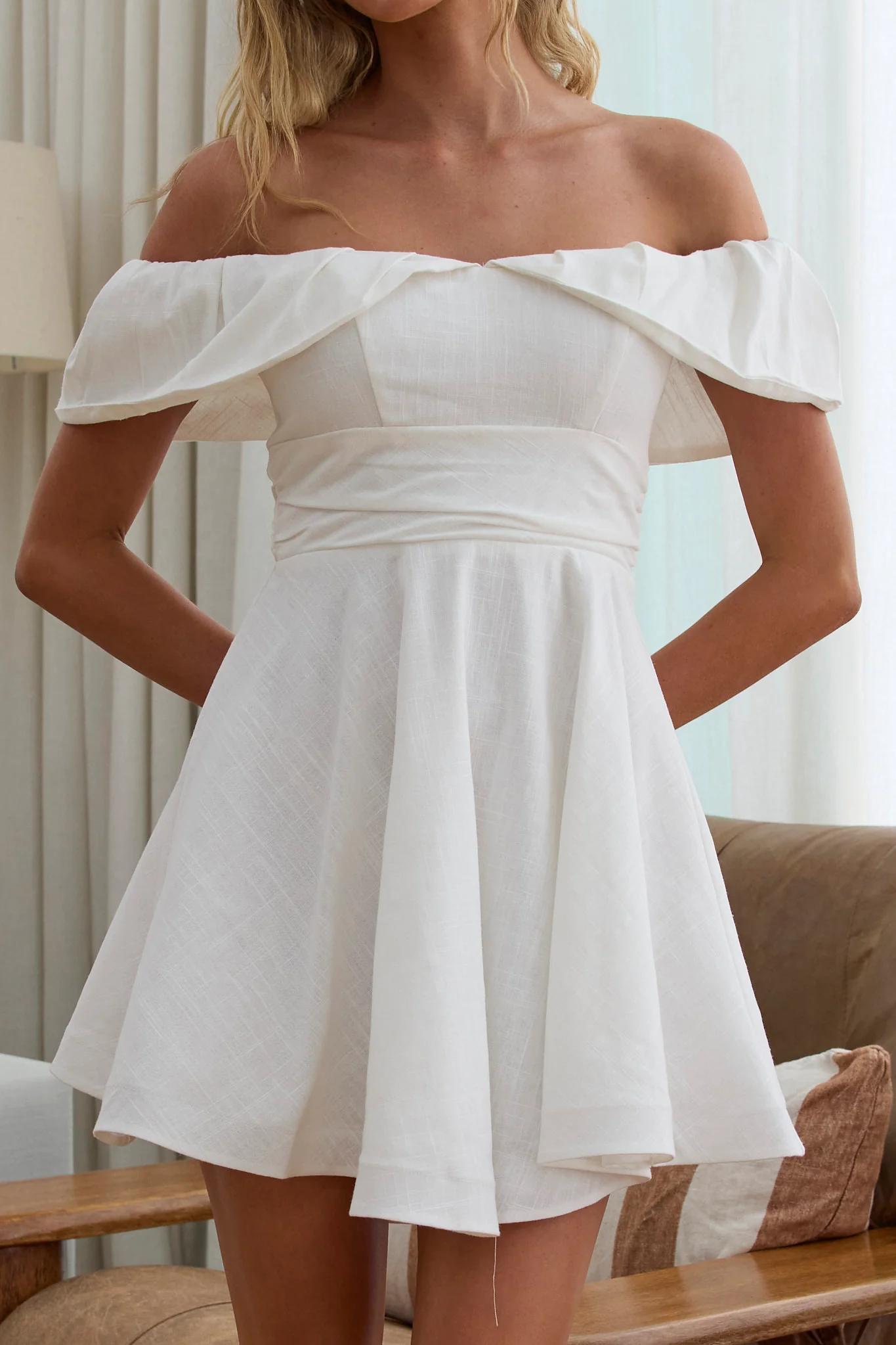 Lillianne Off-Shoulder A-line Mini Dress White - luluinthesky