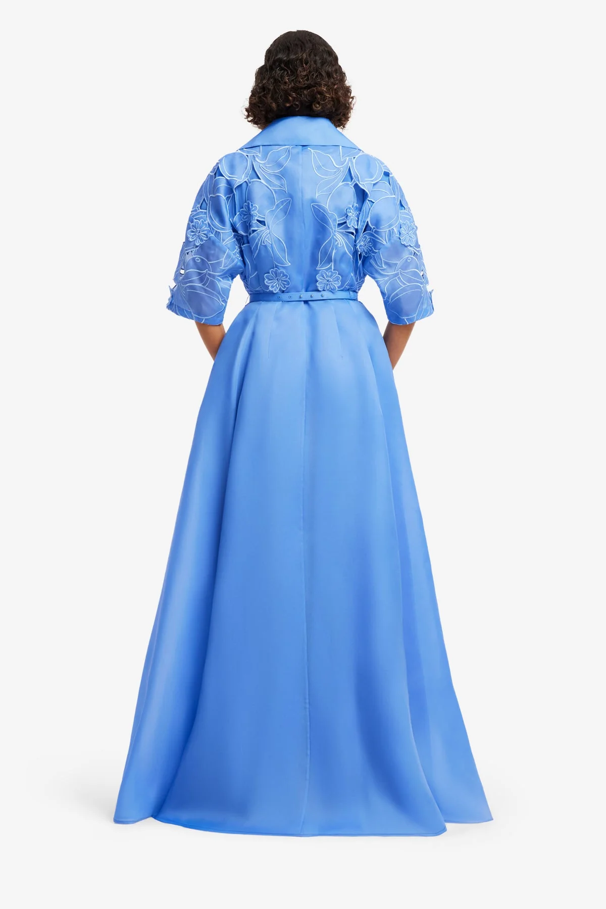 Junia Appliqué Puff Sleeve Silk Gown - Azure