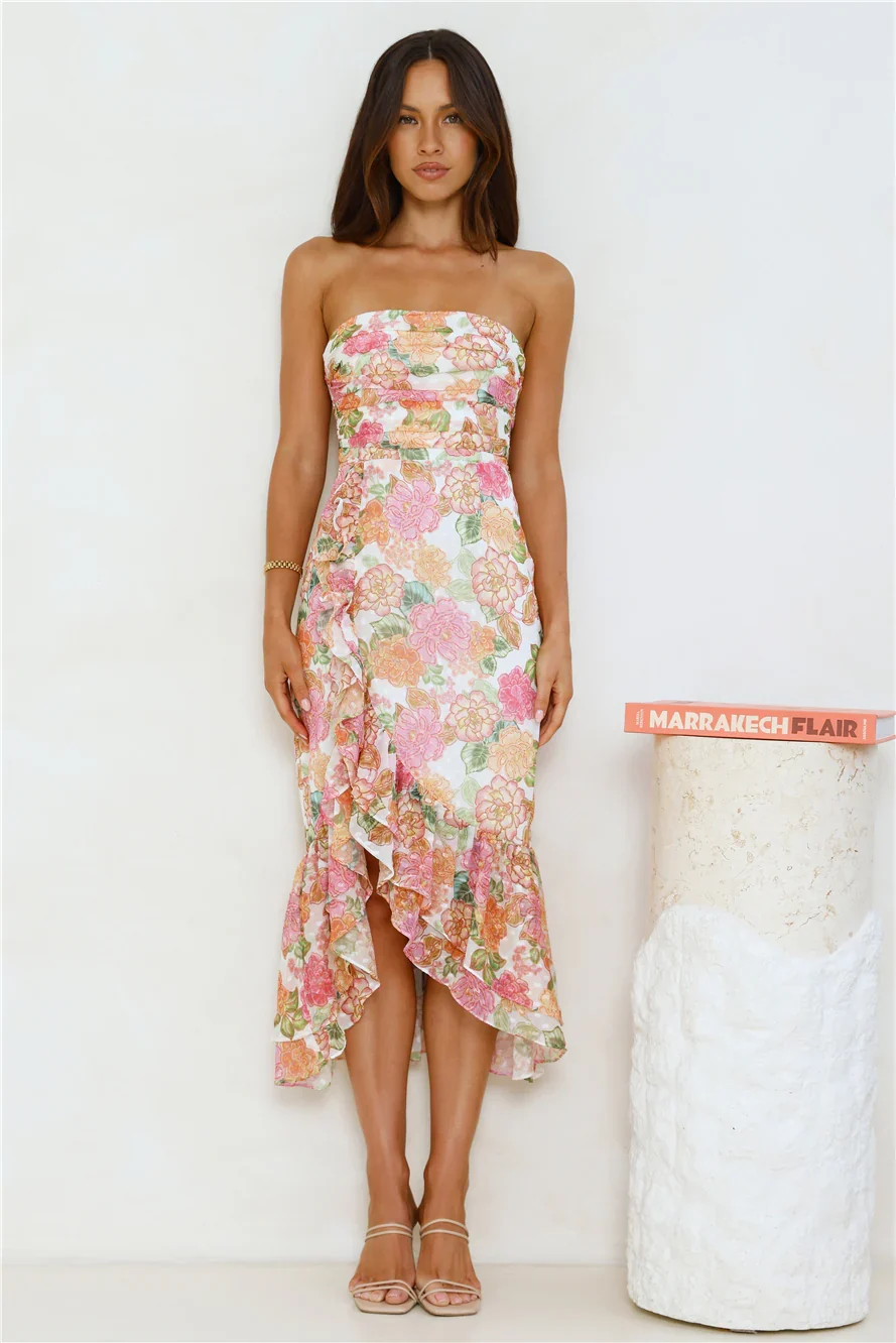 Fantasyland Strapless Midi Dress Print