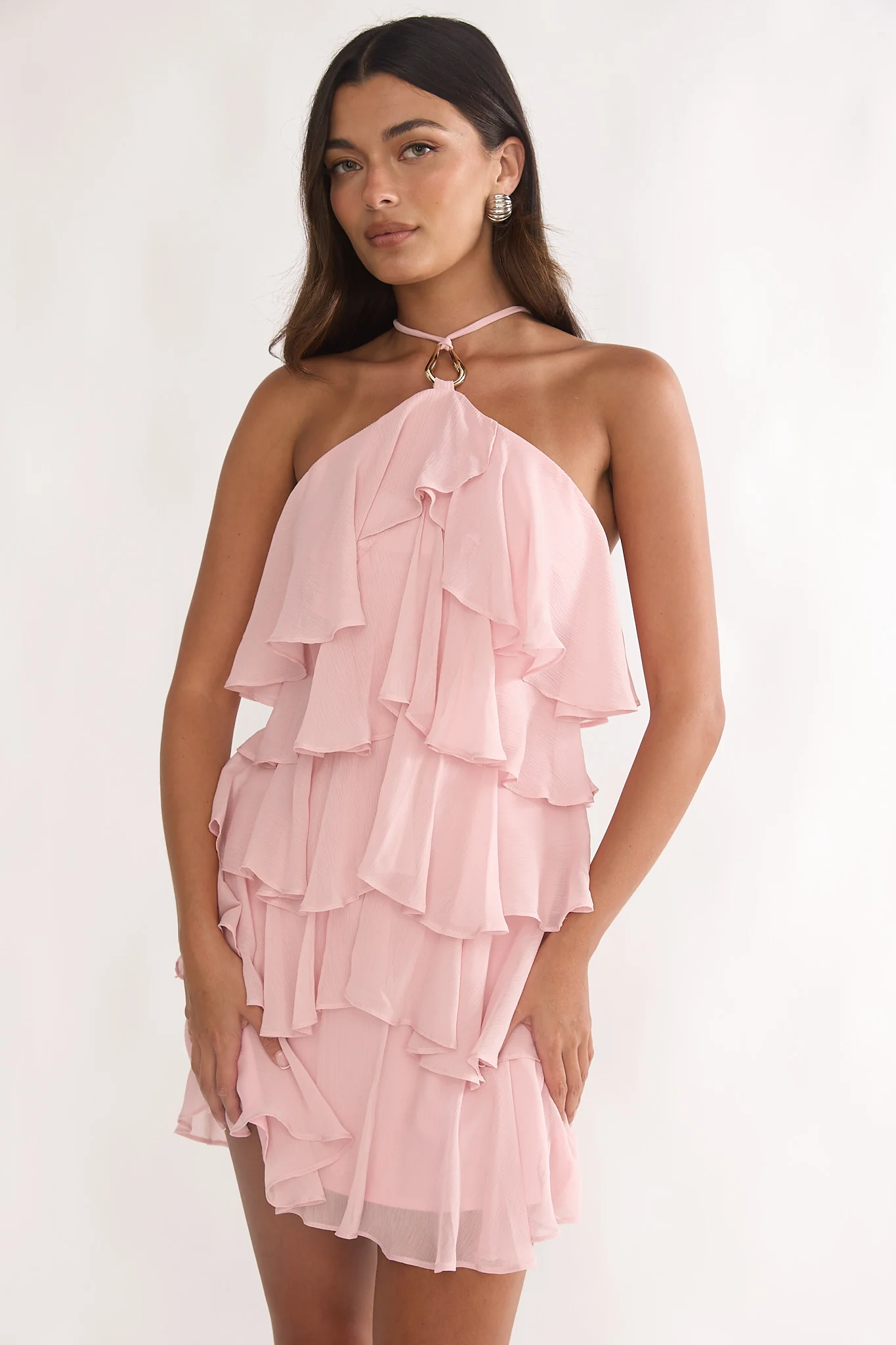 Darylyn Tiered Ruffle Mini Dress Pink