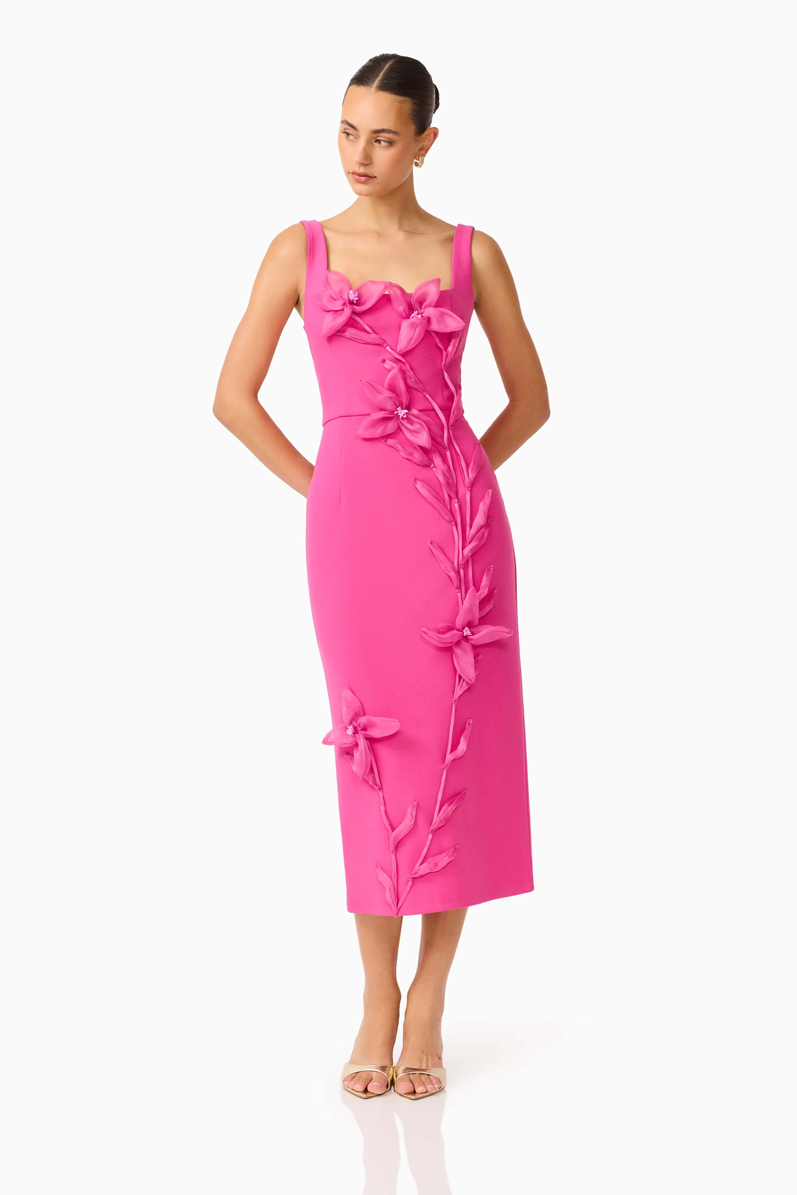 Ilaria Floral Midi Dress in Pink