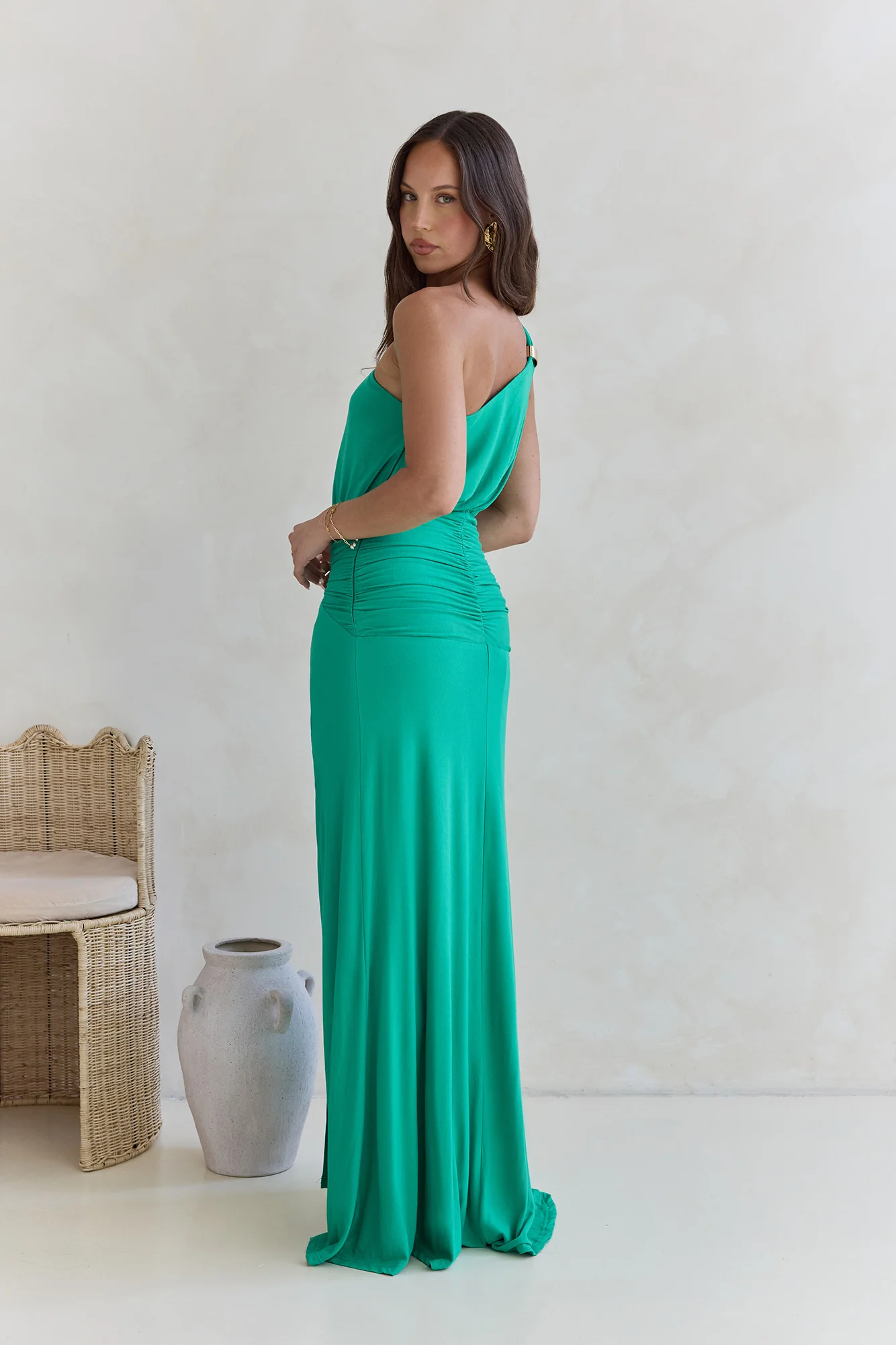 Garden Of Blooms One Shoulder Maxi Dress Green