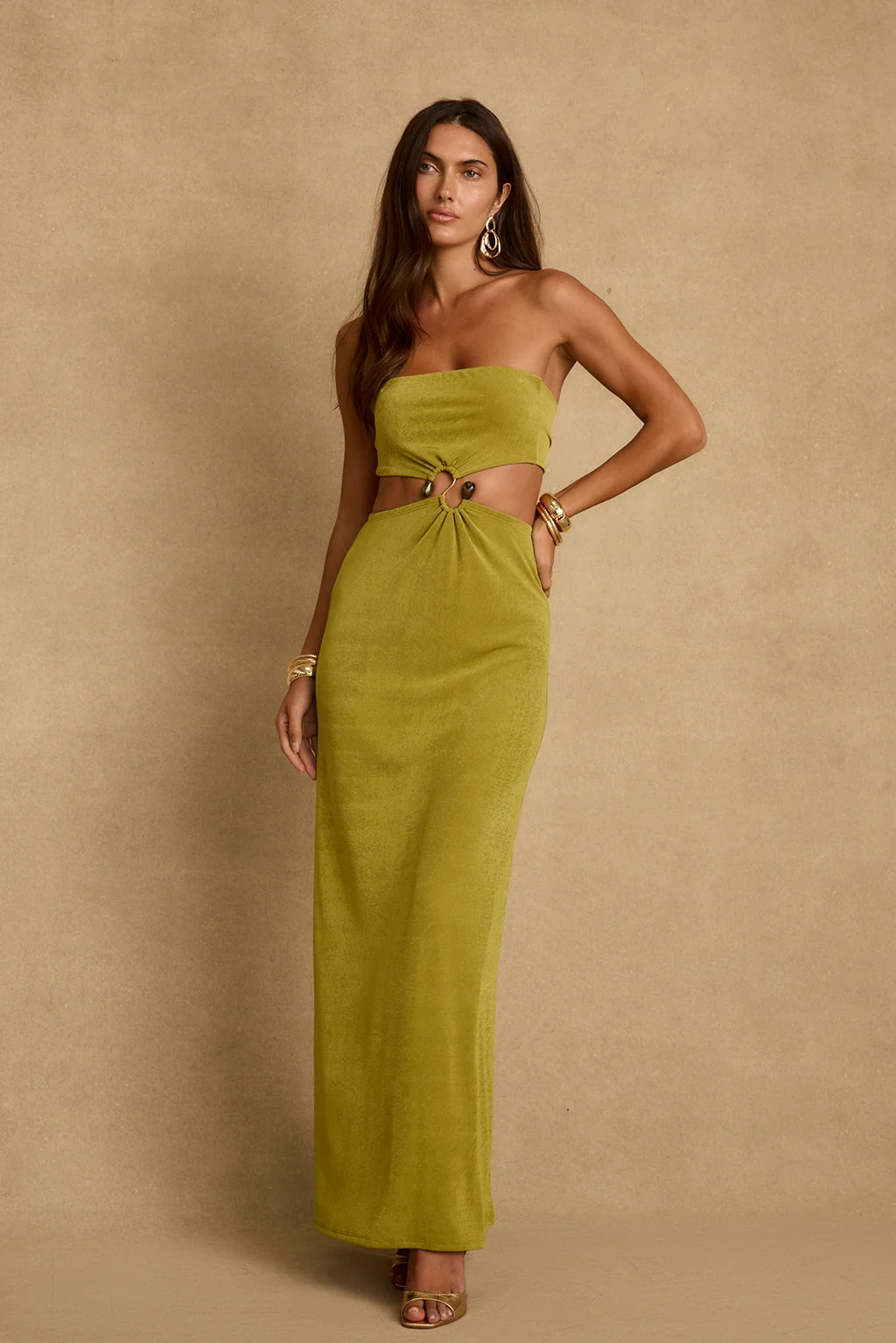 Sunspell Chartreuse Strapless Maxi Dress