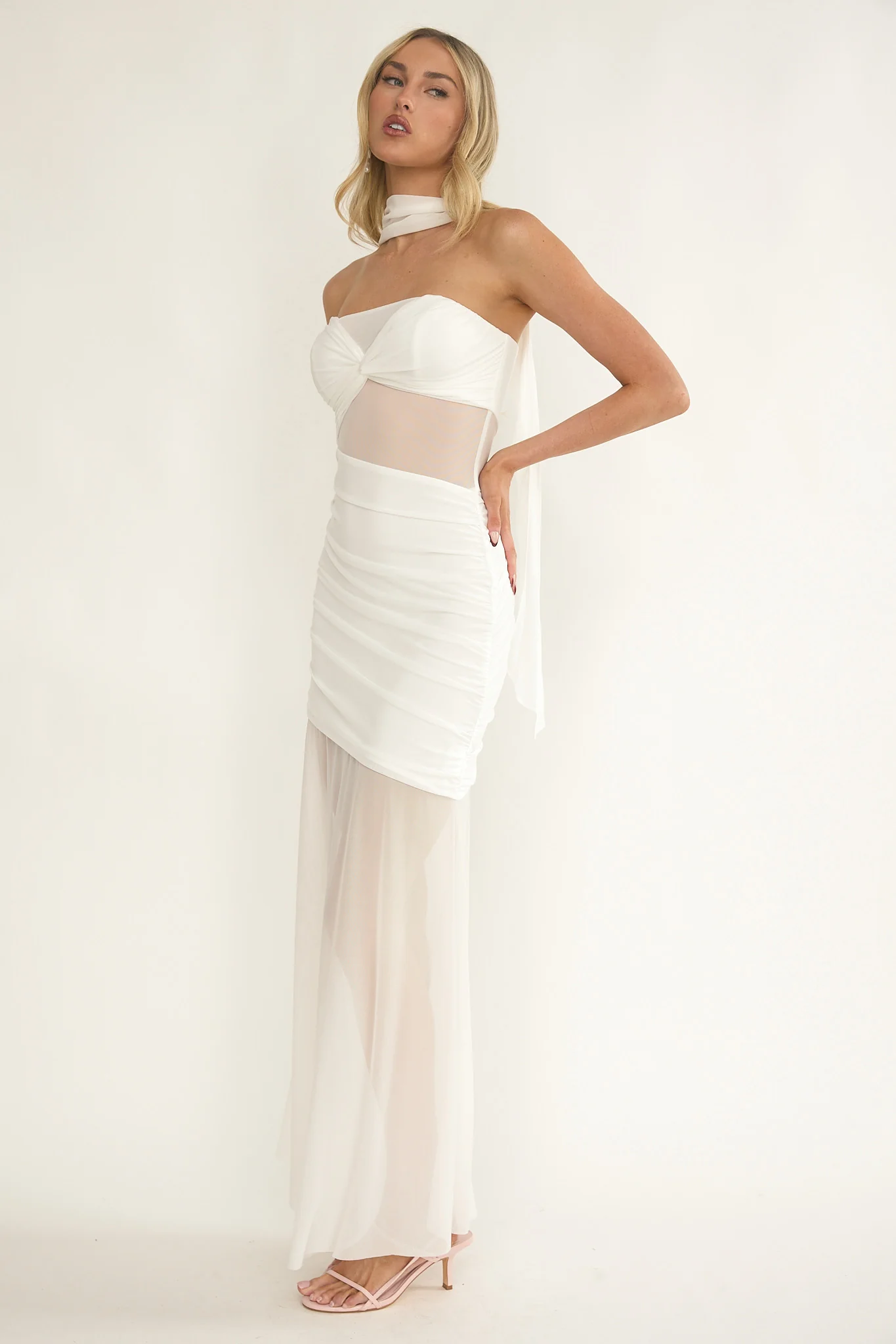 Lumiere Strapless Sheer Mesh Dress White