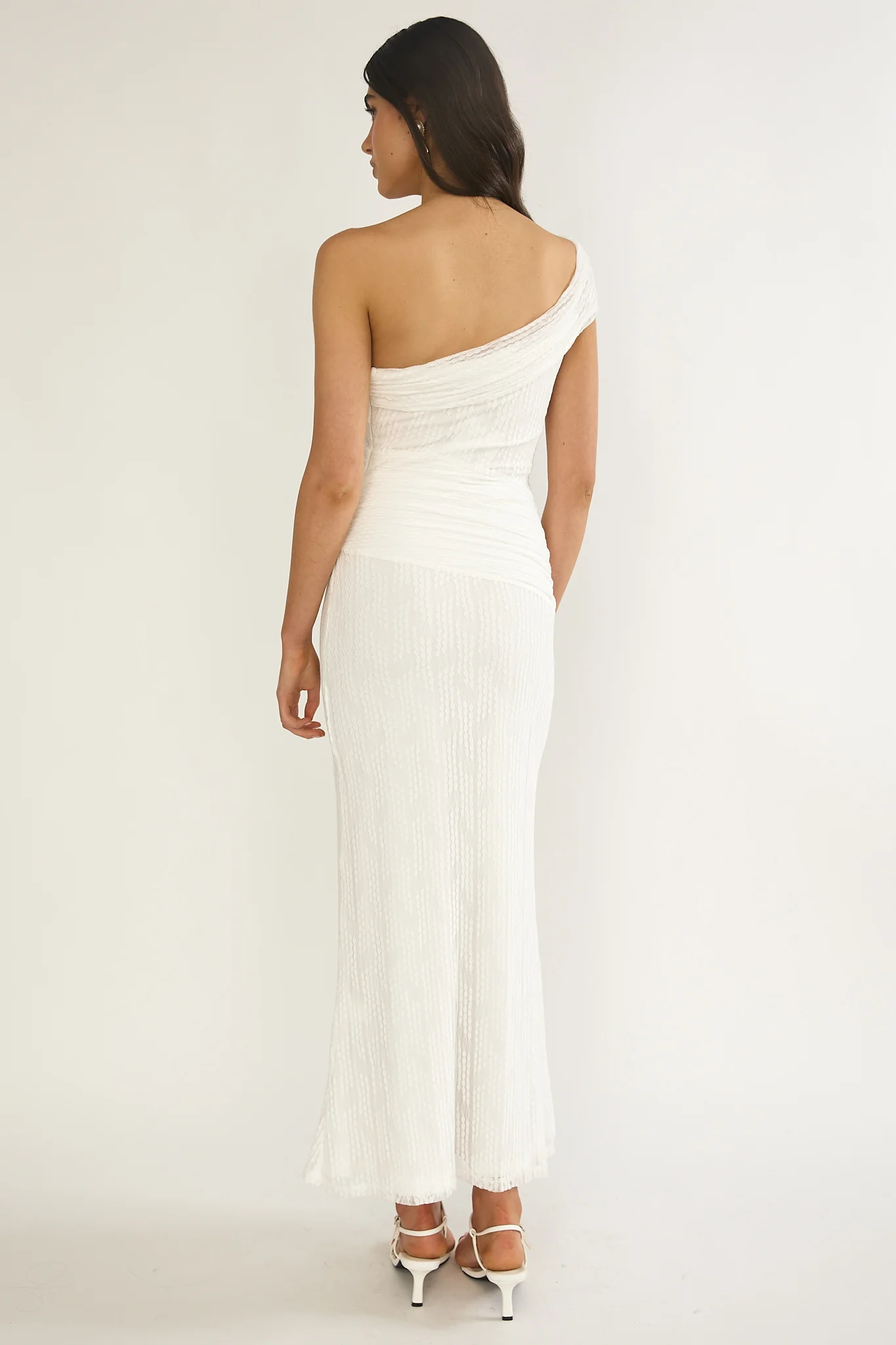 Gala One-Shoulder Textured Maxi Dress White