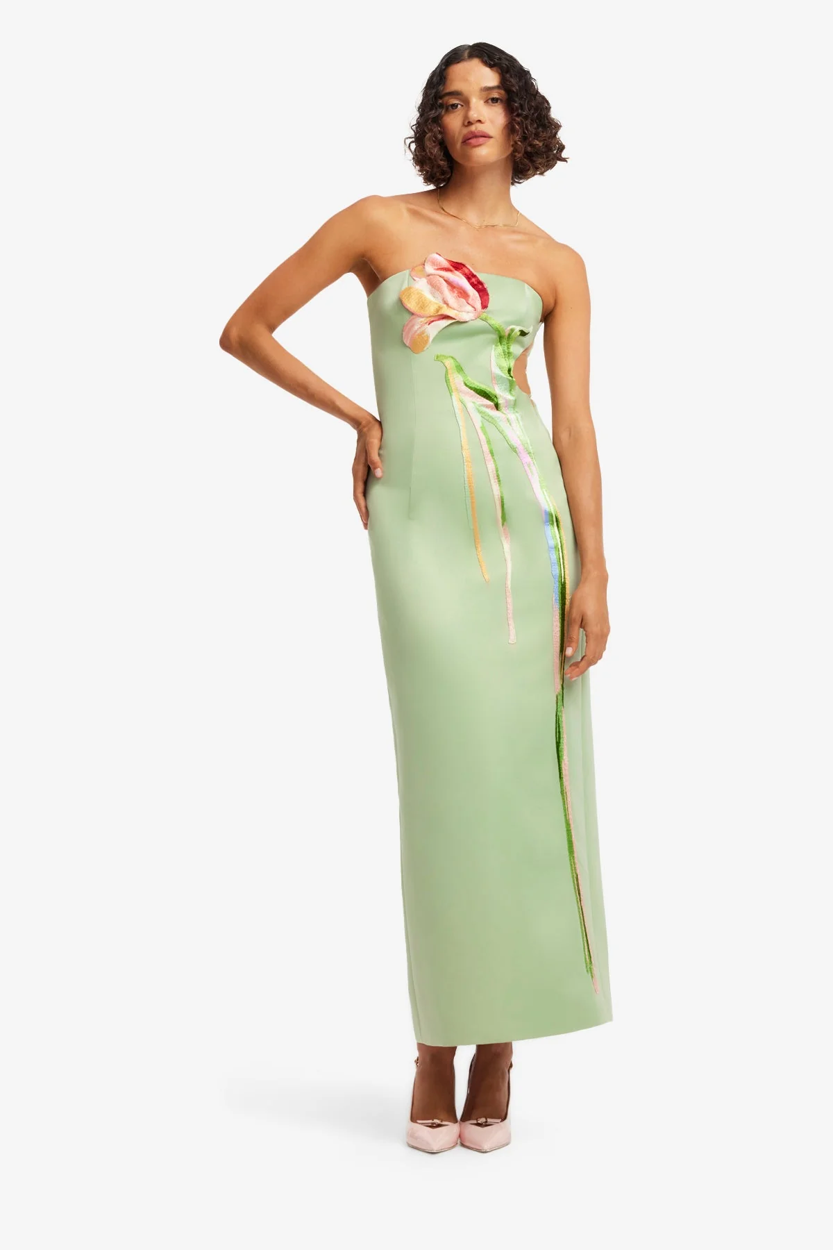 Marilyn Cutout Bustier Maxi Dress - Tulip Print in Green