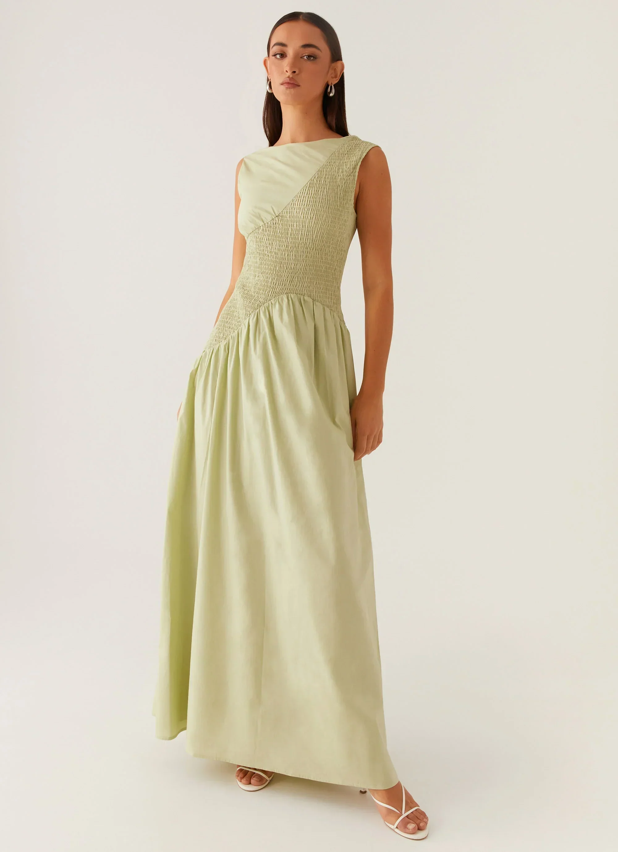 Altitude Shirred Maxi Dress - Pastel Green - luluinthesky