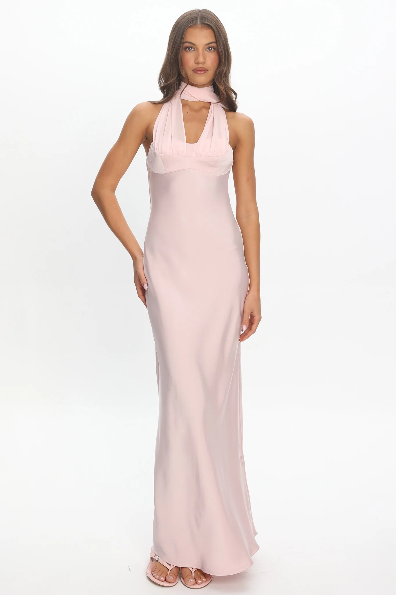 Tirsa Scarf Neck Satin Slip Gown Pink - luluinthesky