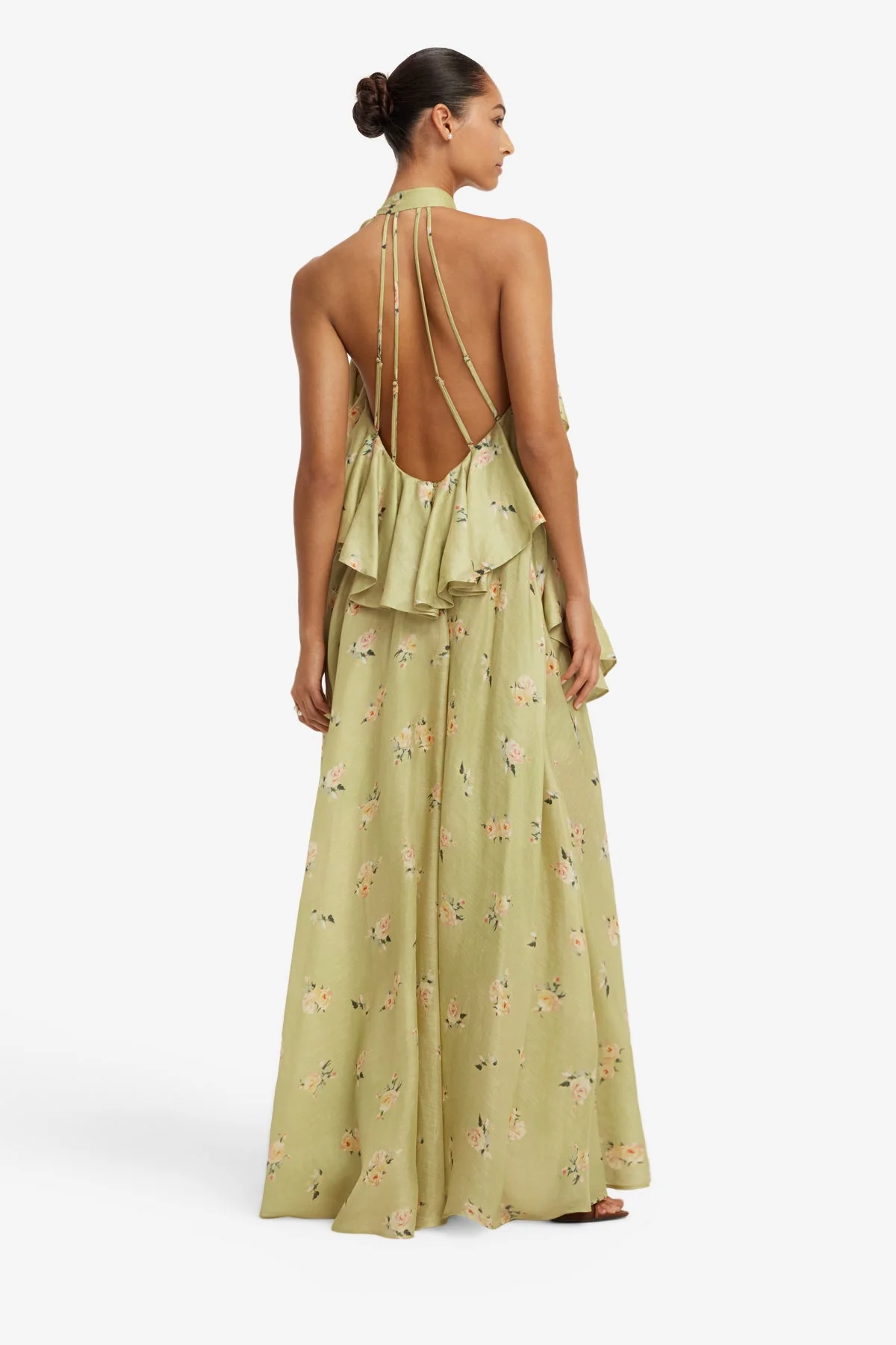 Anne Ruffled Maxi Dress - Pistachio Rose Print