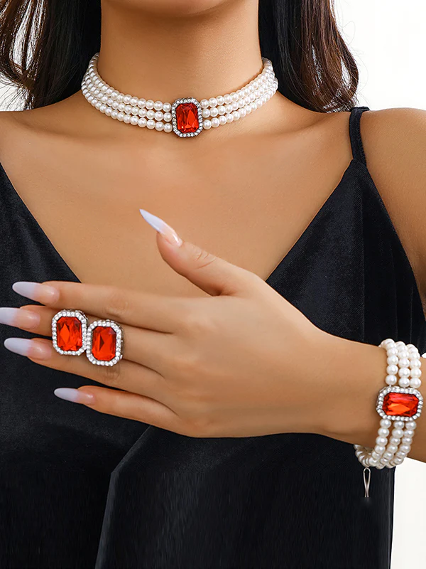 Geometric Layered Rhine Stones Bracelet Accessories + Necklaces Accessories + Earrings Accessories
