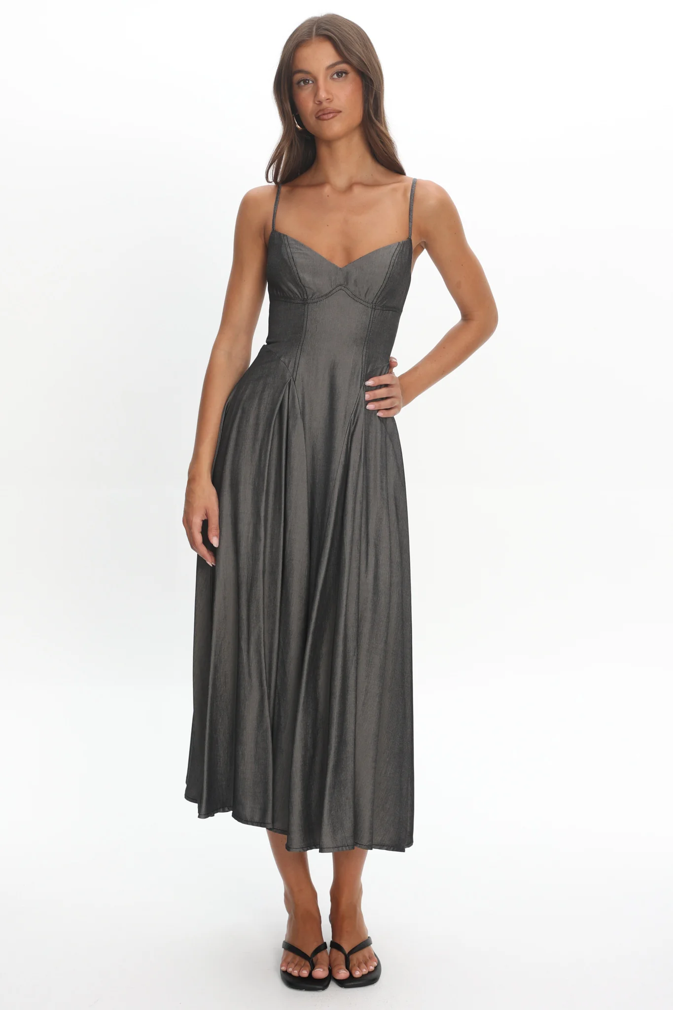 Take It All Cami Strap Midi Dress Charcoal