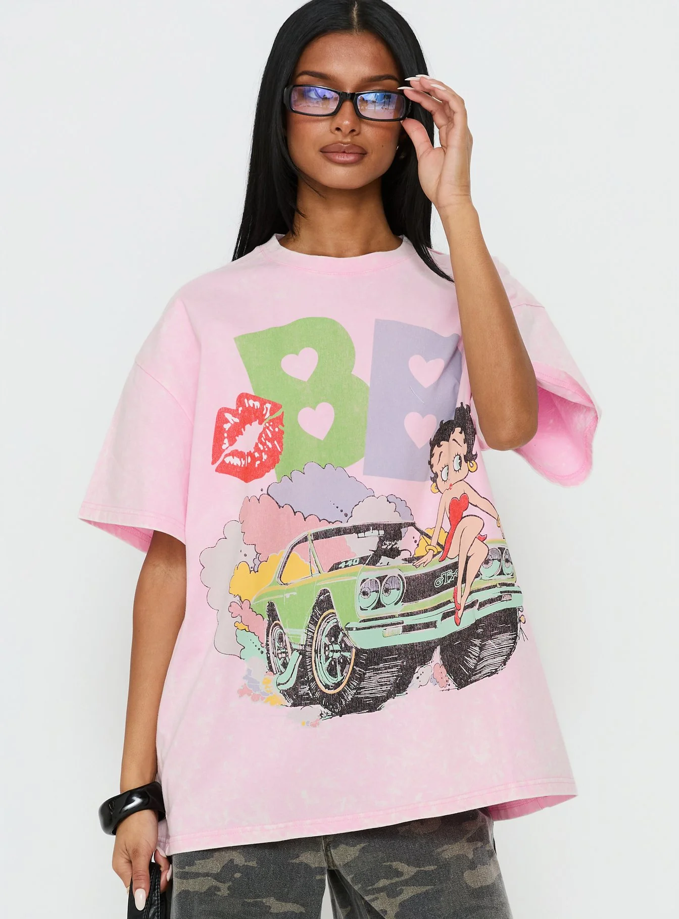 Betty Boop Speedracer Oversized Graphic Tee Washed Pink