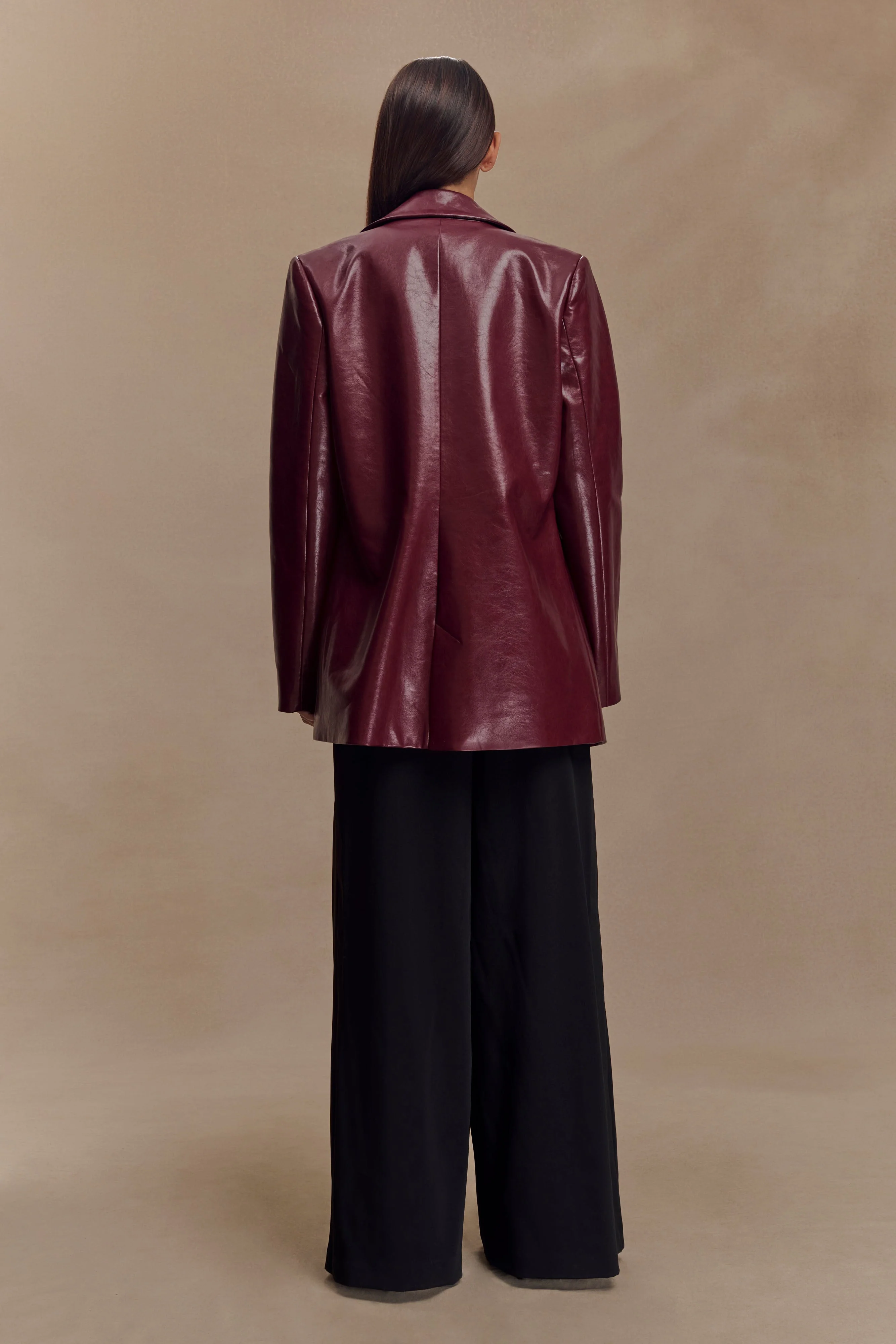 Deborah Faux Leather Coat - Cherry Red