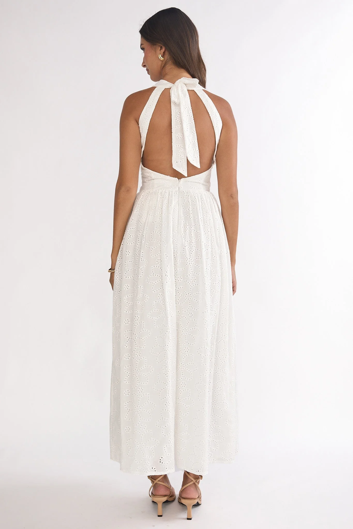 Sundrenched Halter Maxi Dress Eyelet White