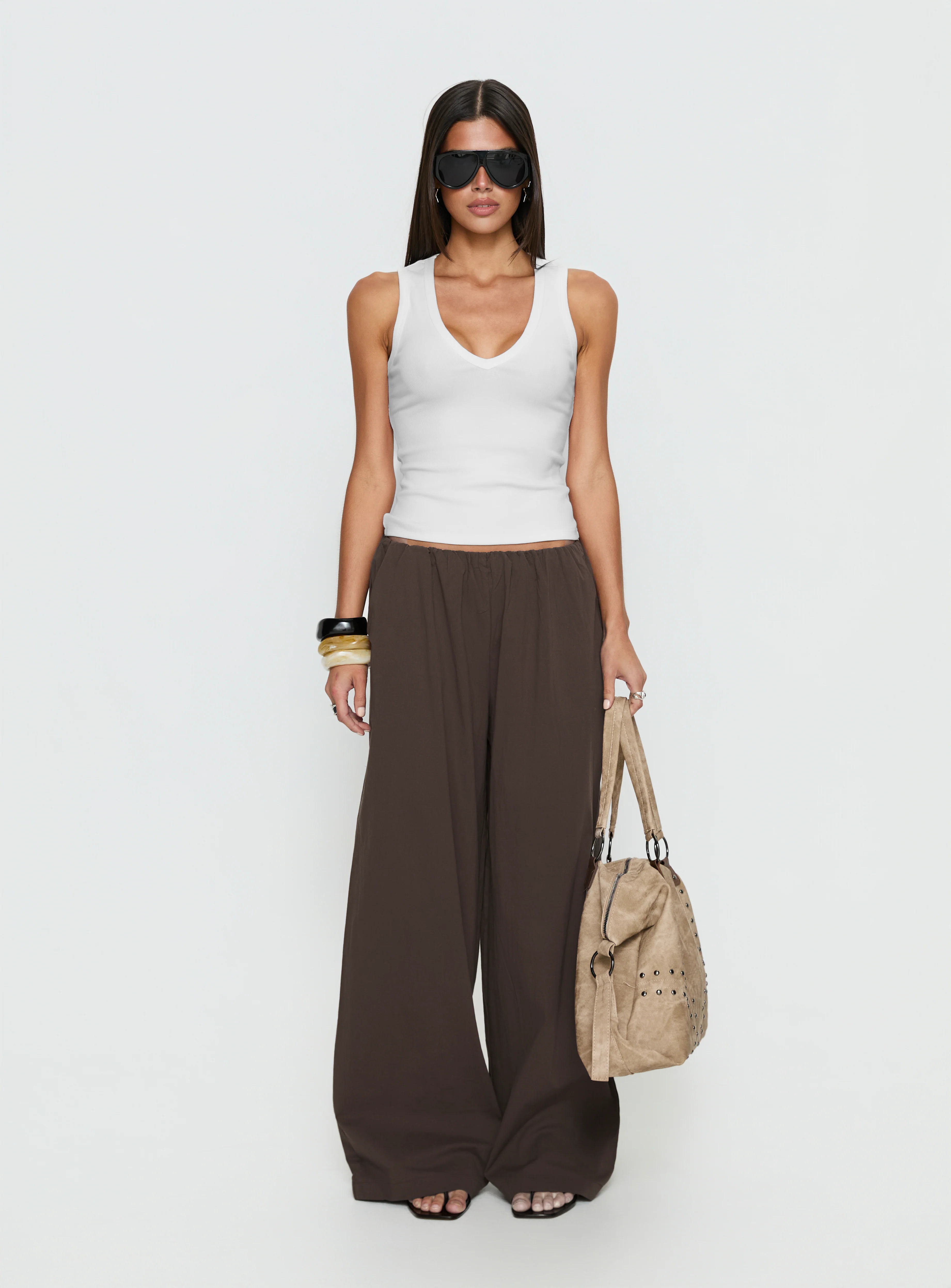 Lunea Concealed Waistband Pants Brown Tall