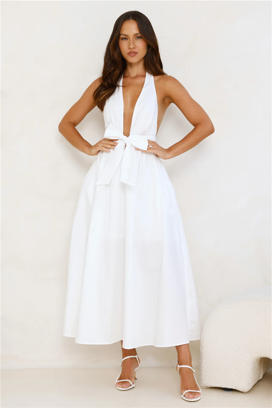 Moonlit Reverie Halter Midi Dress White - luluinthesky