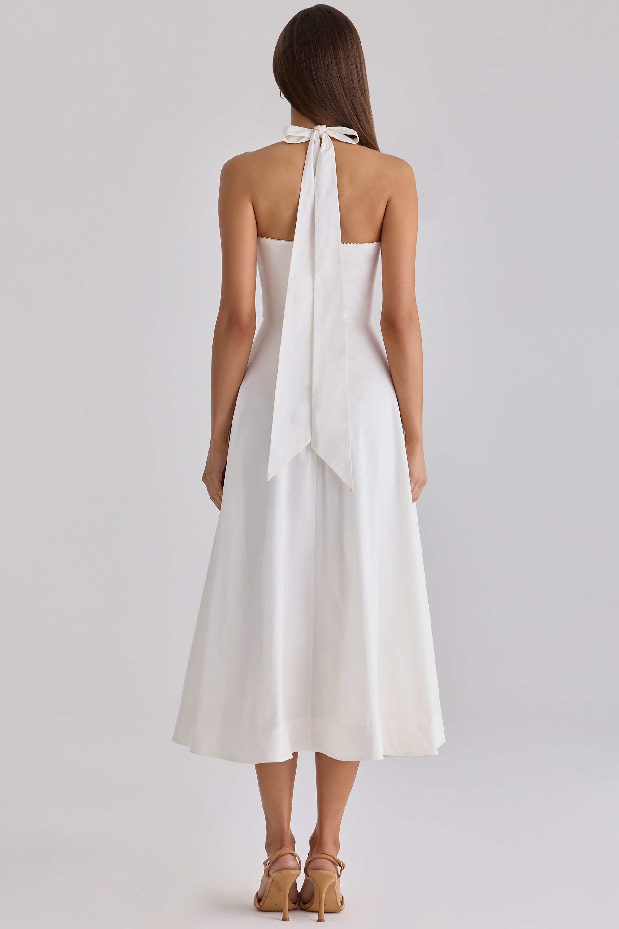 white cotton halter neck midi dress