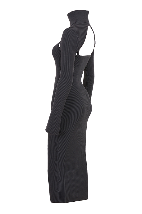 Charcoal Knit Midi Dress