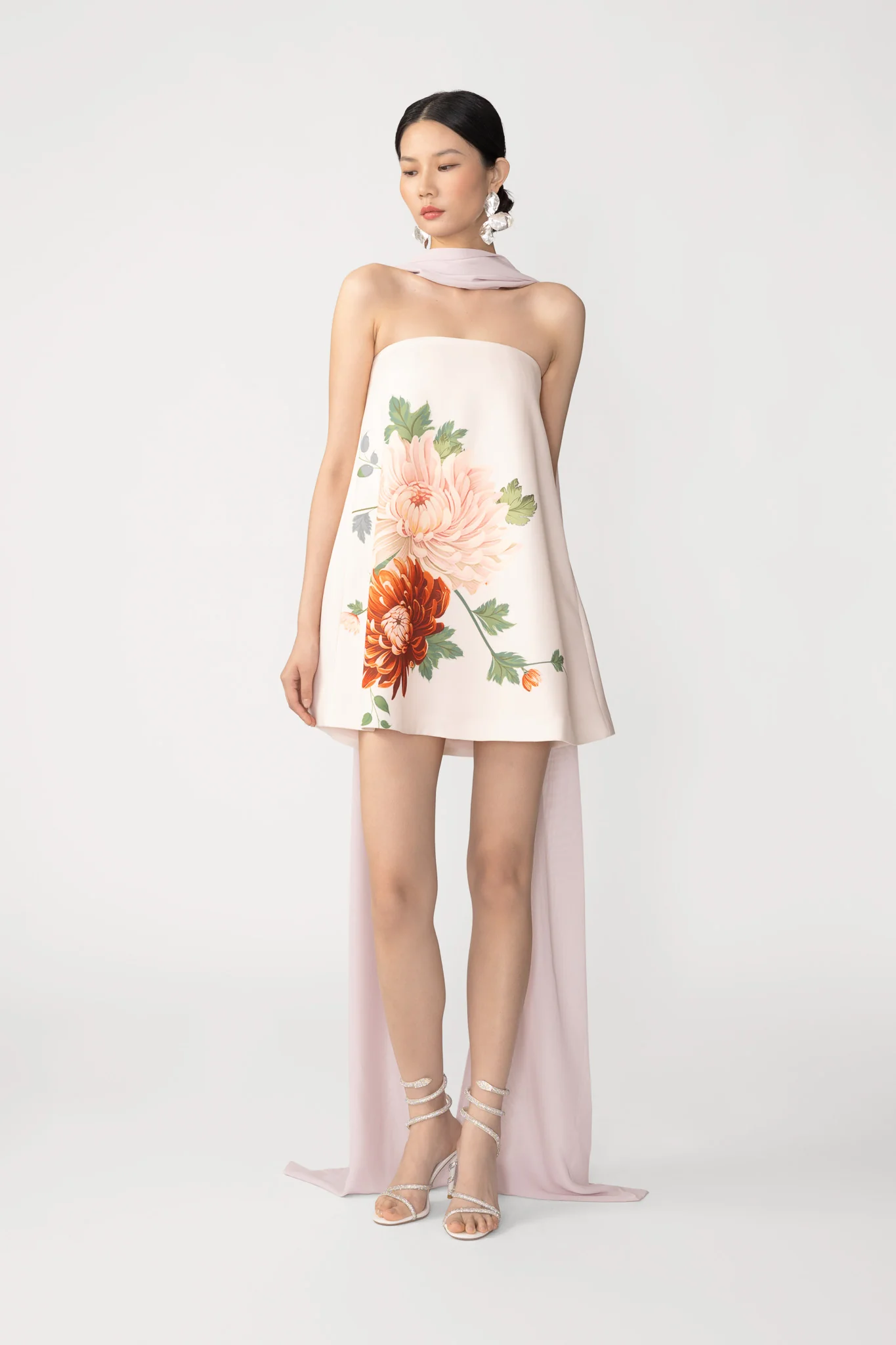 Ruby Satin Dress with Scarf
