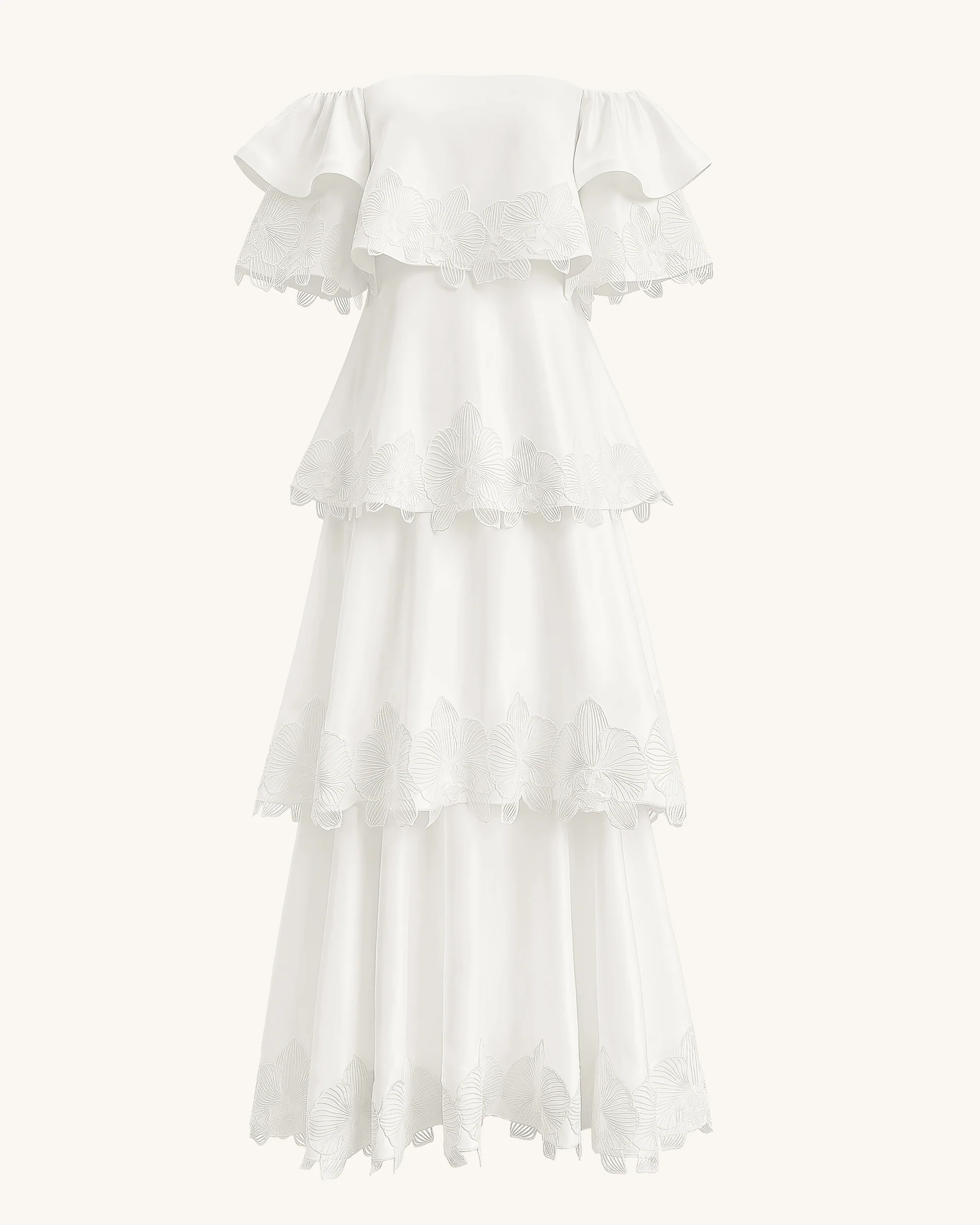 Orchid Embroidered Tiered Off-Shoulder Maxi Dress - White