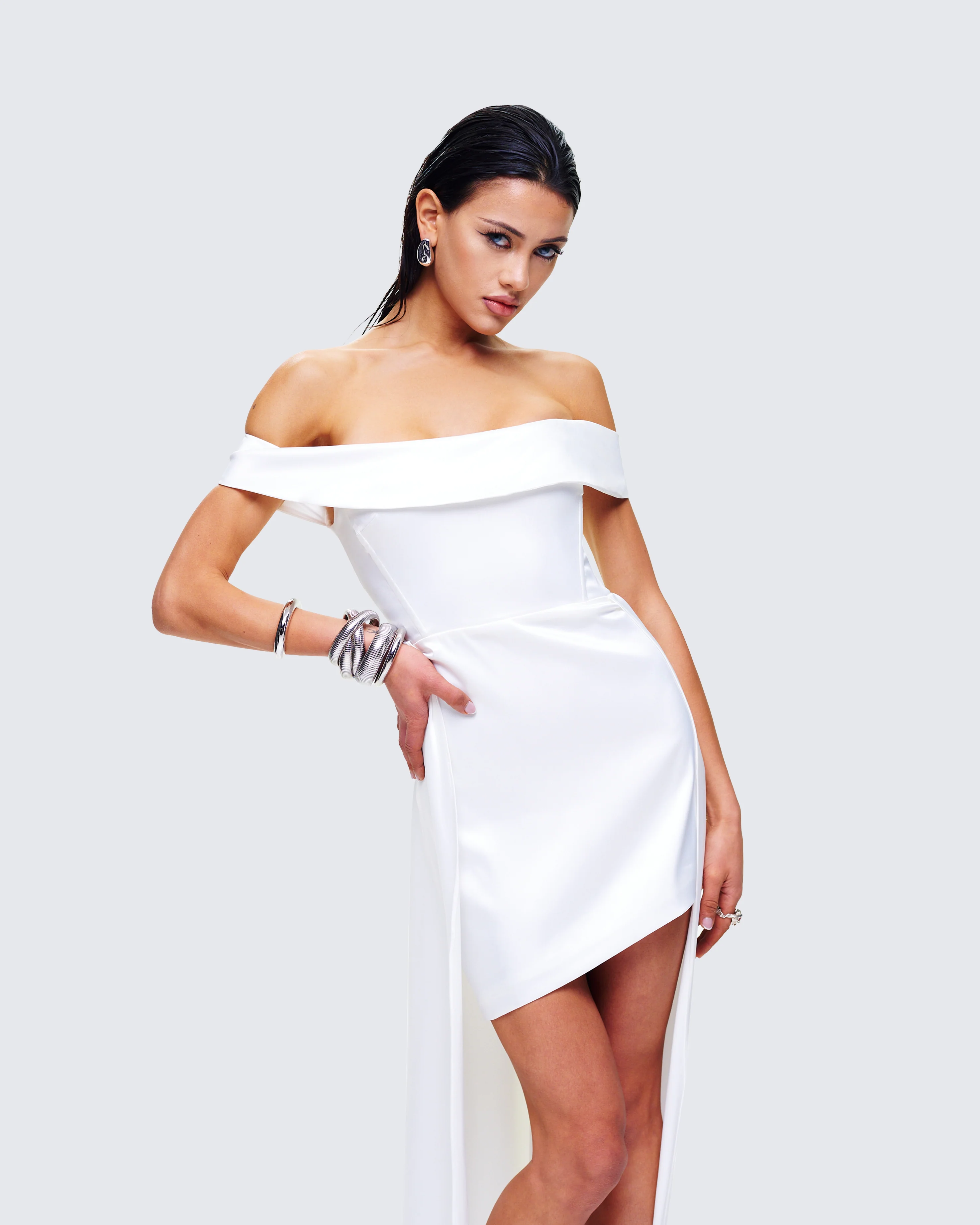 Aika White Off Shoulder High Low Dress