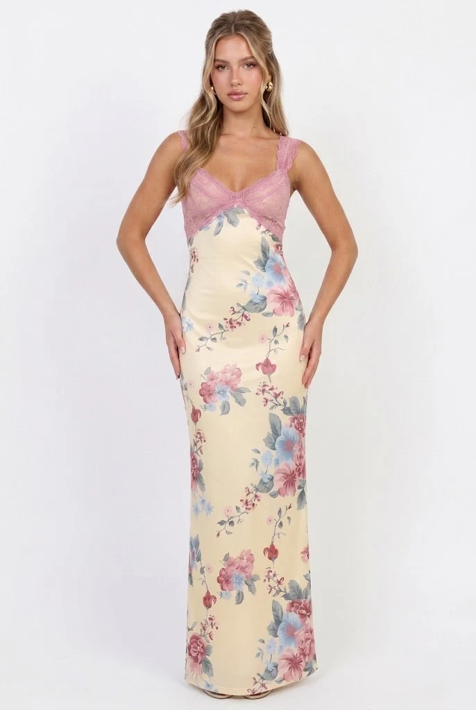 Sweet Tea Mesh Floral Maxi Dress