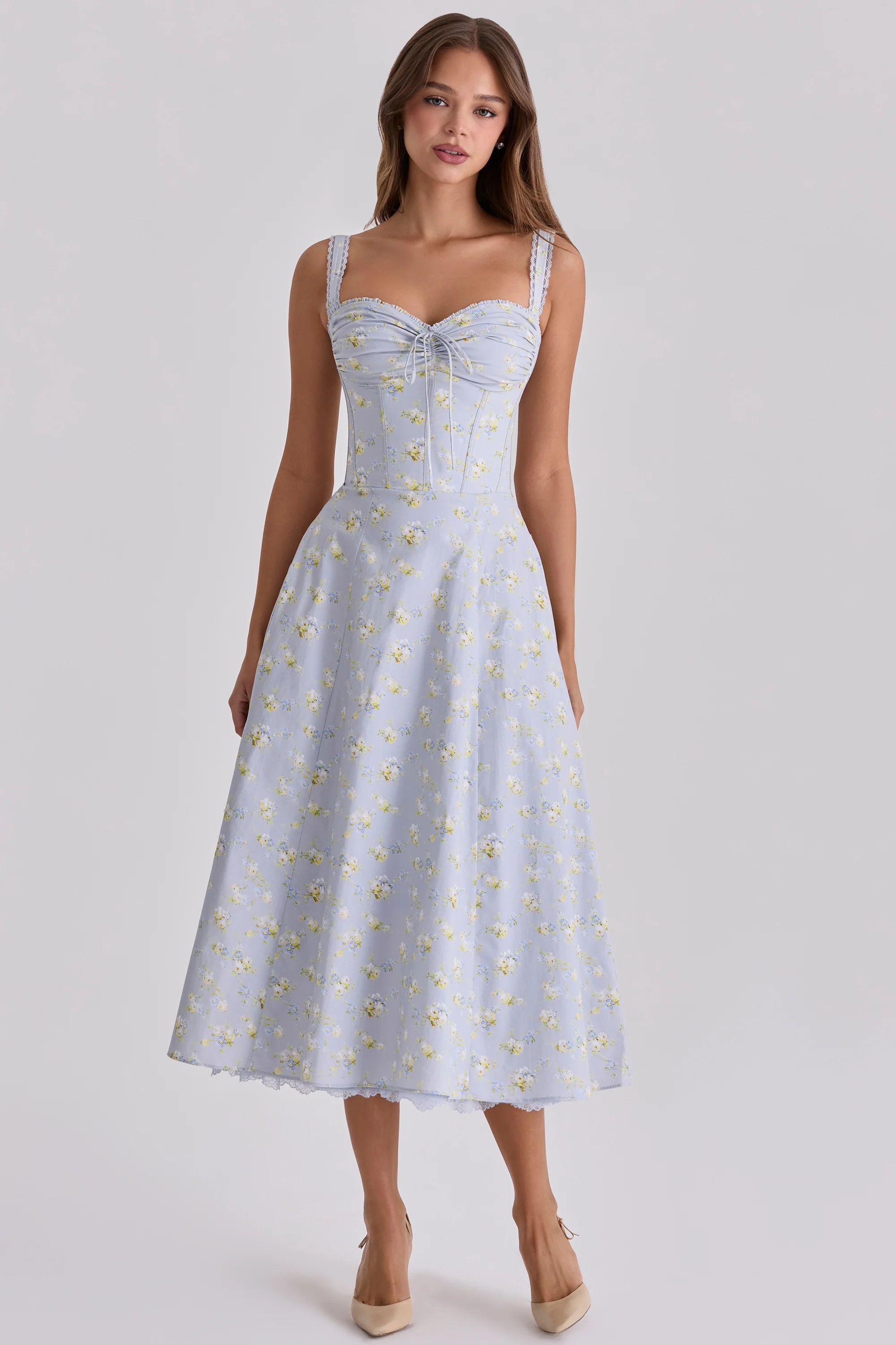Blue Wildflower Floral Print Midi Dress