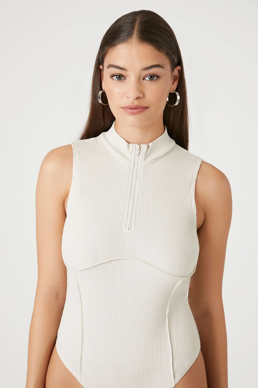 Ribbed Half-Zip Bodysuit