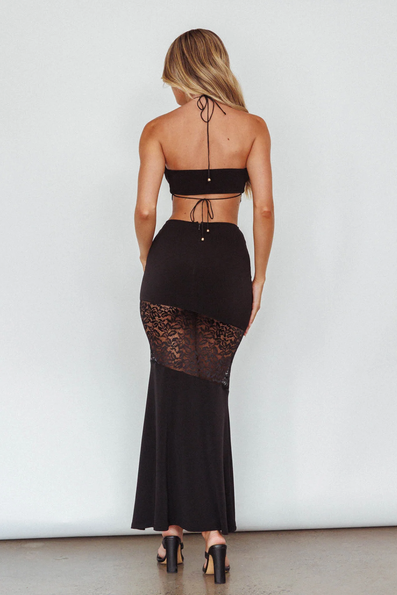 Florida Lace Insert Cut-Out Maxi Dress Black