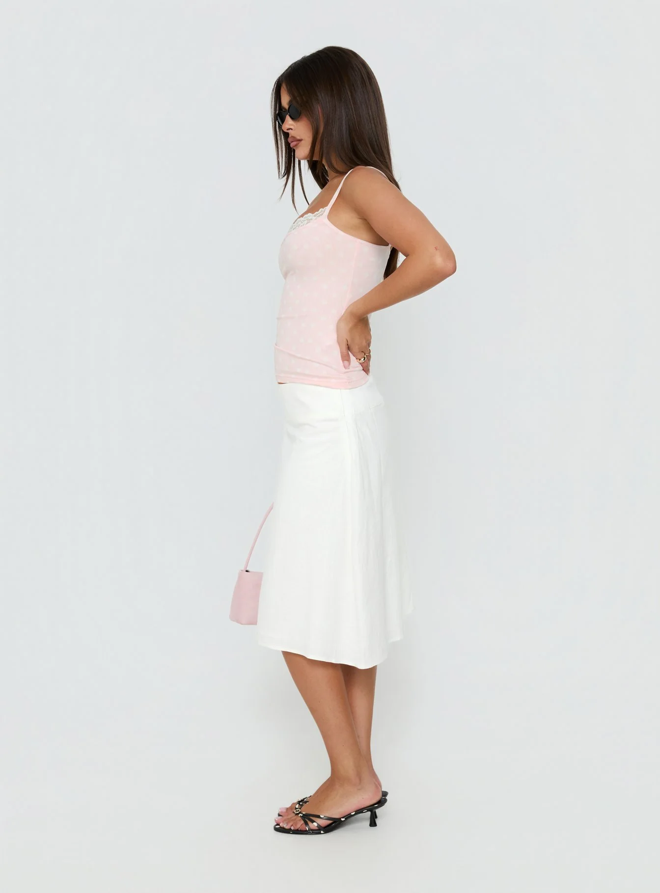 Such Delight Linen Midi Skirt White