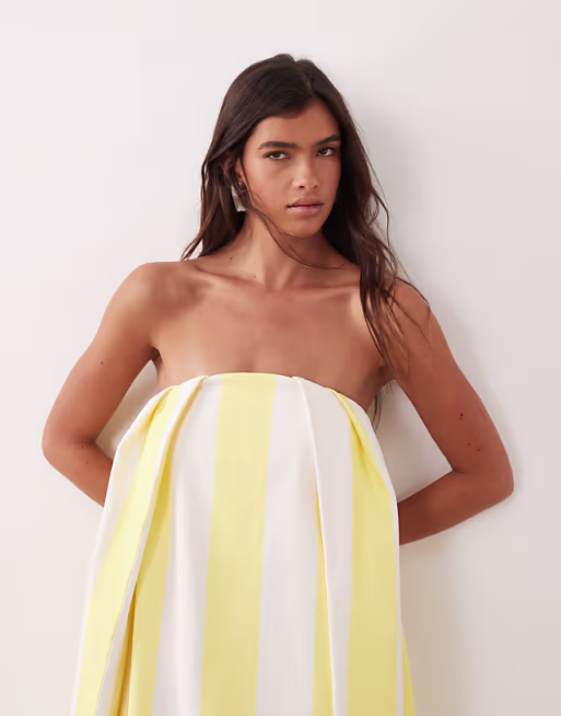 ARRANGE pleat detail cocoon bandeau maxi dress in yellow stripe