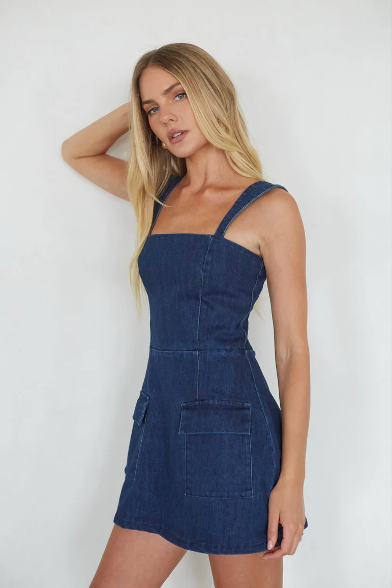 Mellie Denim Romper Mini Dress - luluinthesky