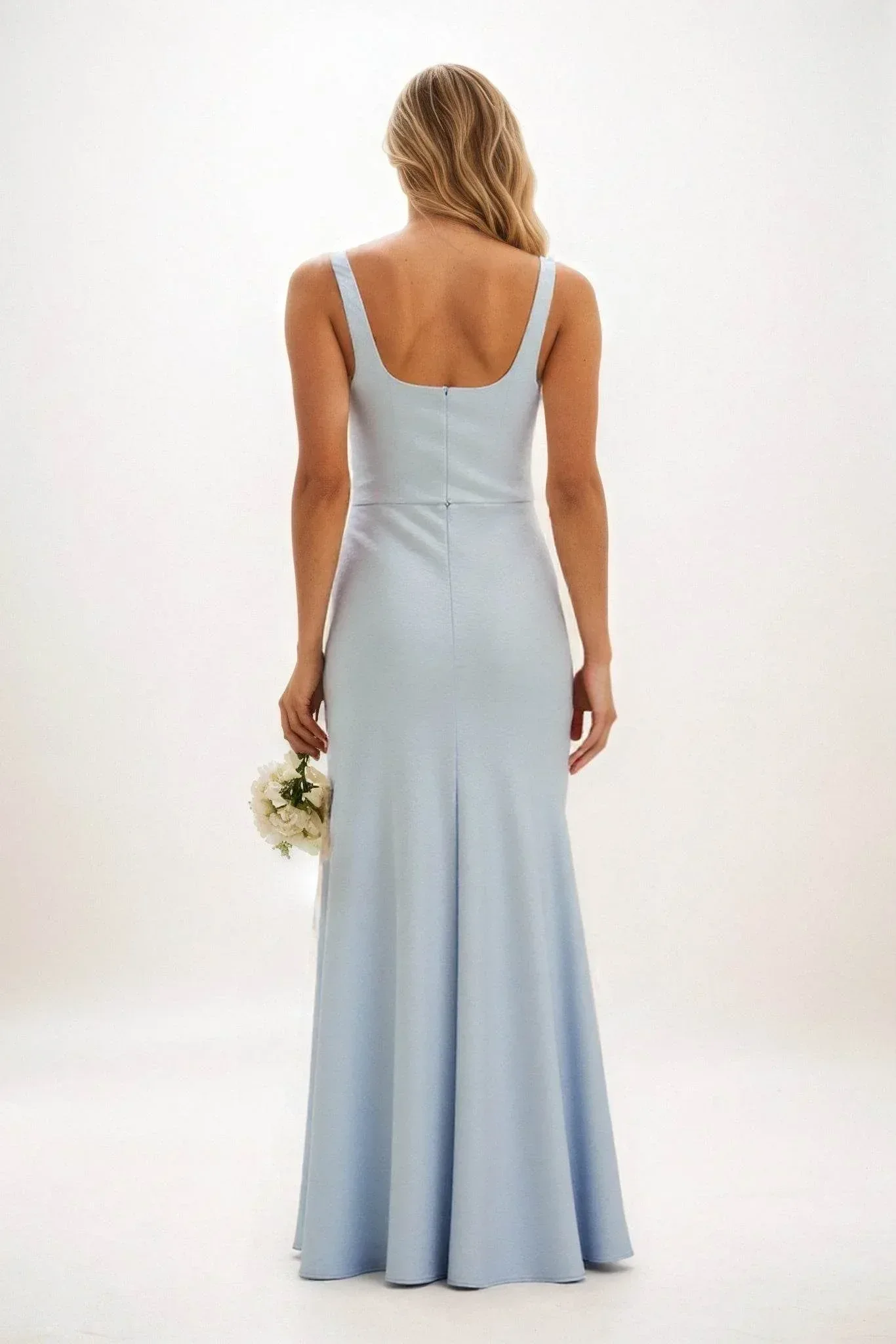 Sheath-Column Maxi Luxe Satin Bridesmaid Dress CB0816