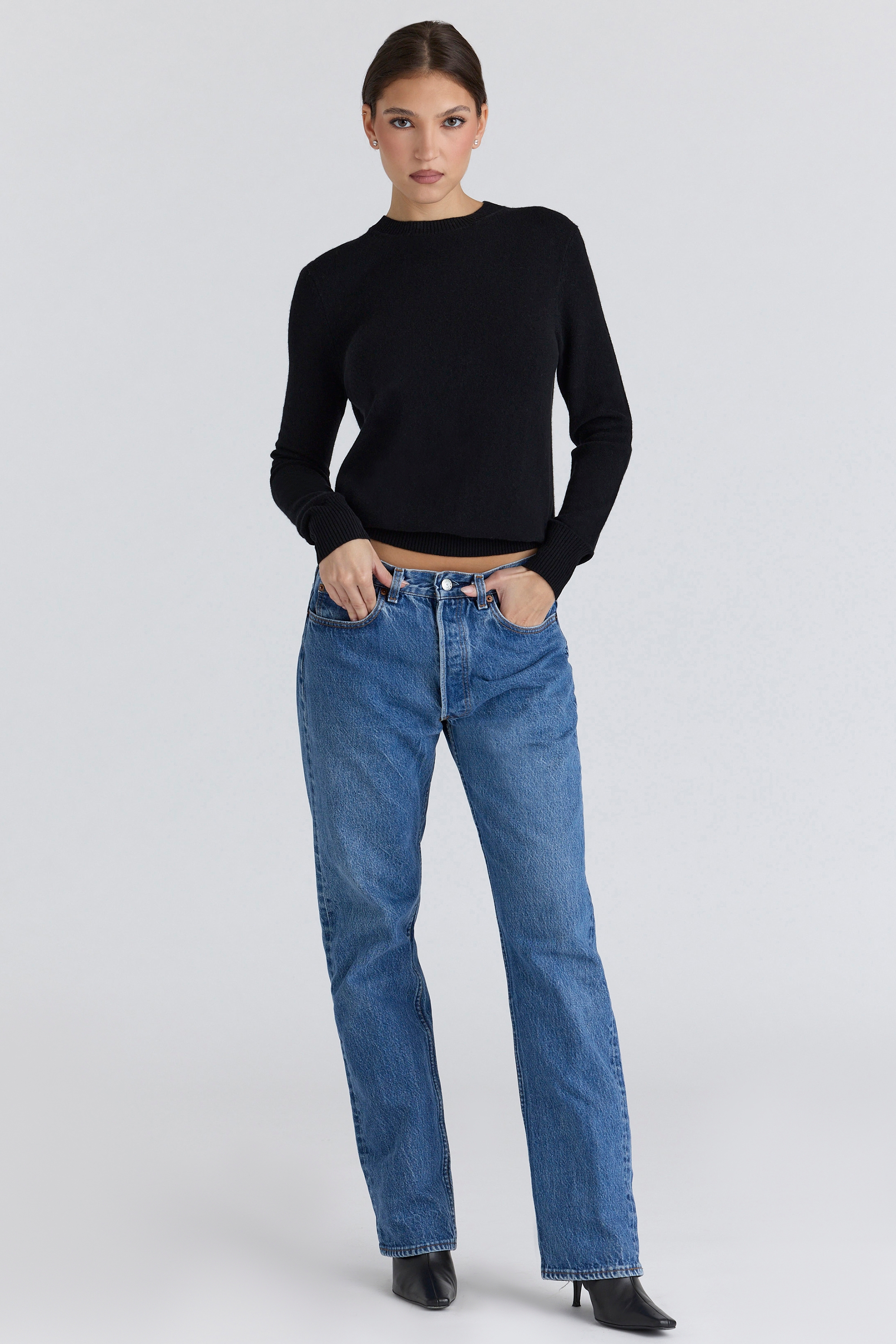 Black Cashmere + Wool Crew Neck Sweater