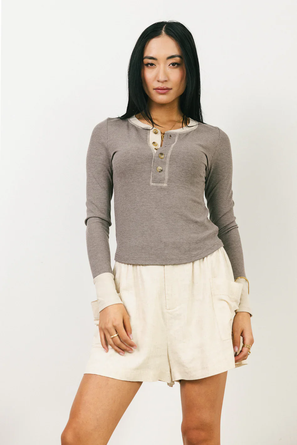 Elise Ribbed Top in Brown