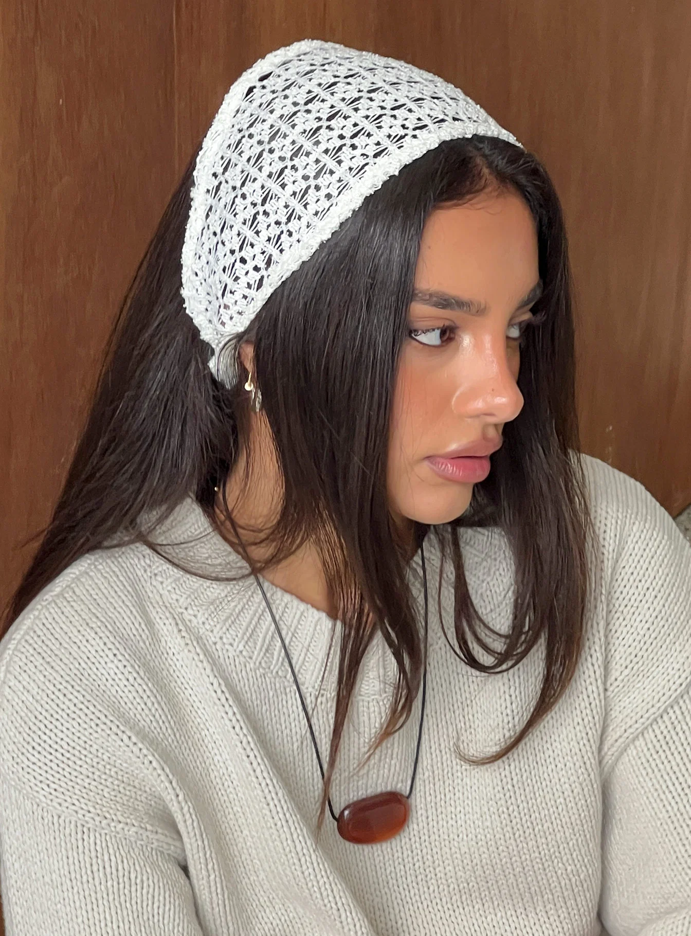 Keighla Crochet Hair Scarf Cream